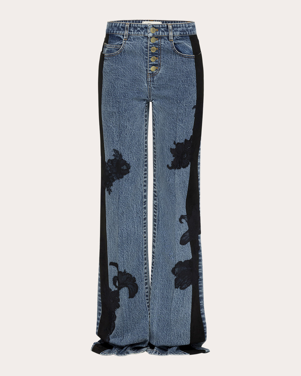 【新品未使用】　Cover Leg Denim Pants Zion Embroidered Lace Straight-Leg Jeans | Olivela