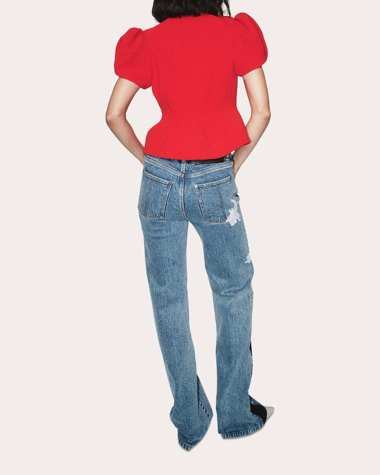 【新品未使用】　Cover Leg Denim Pants Zion Embroidered Lace Straight-Leg Jeans | Olivela