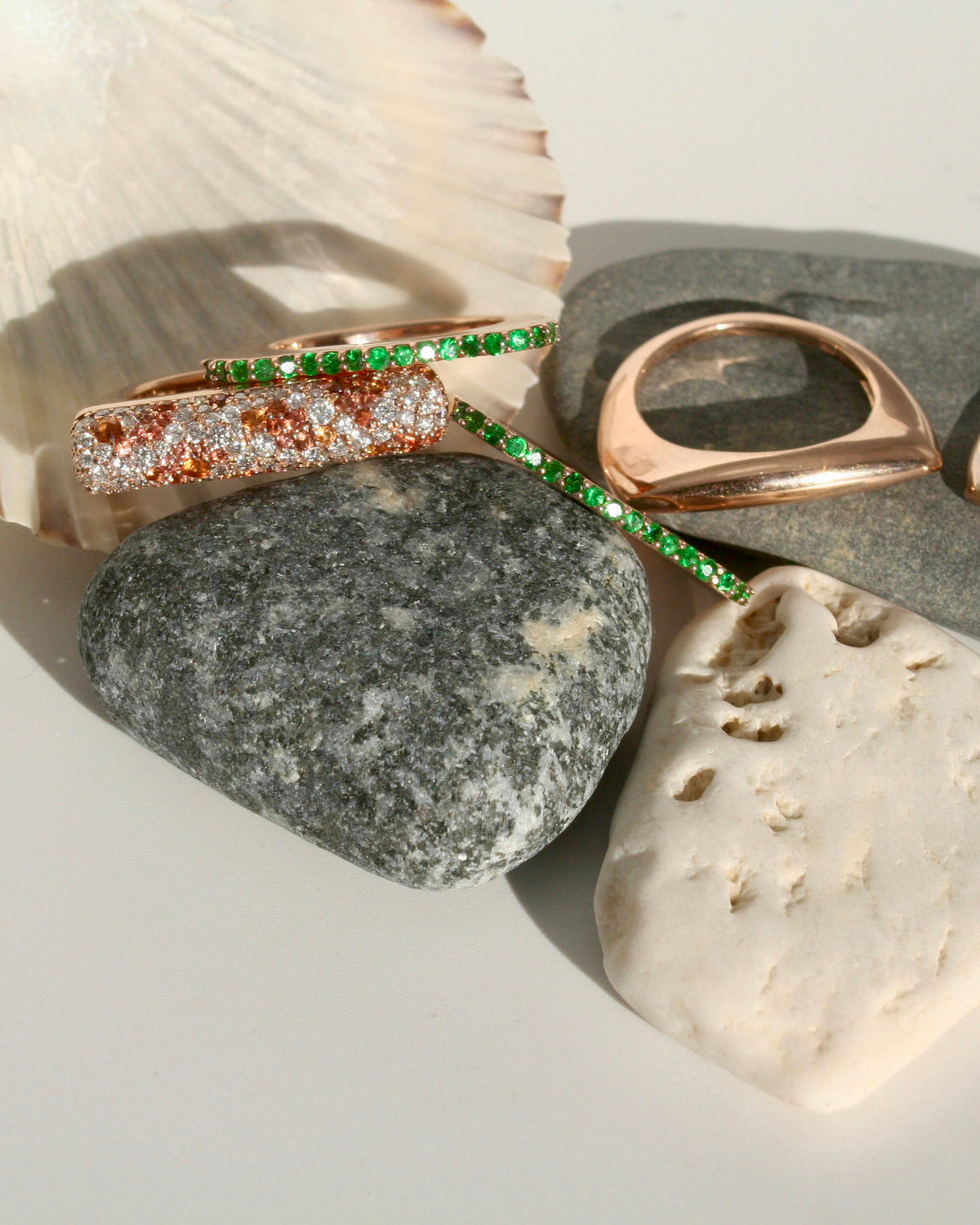 14k Rose Gold Lobster Roll Ring Stack