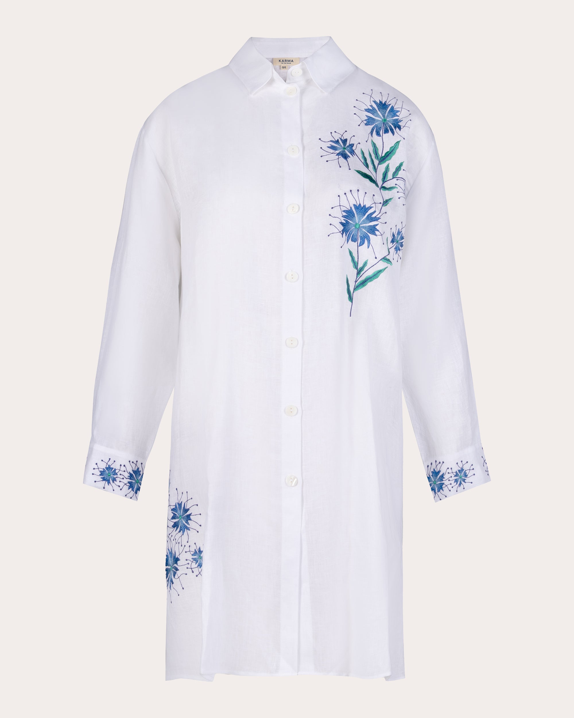 Gifu Higa Embroidered Linen Mini Shirt Dress