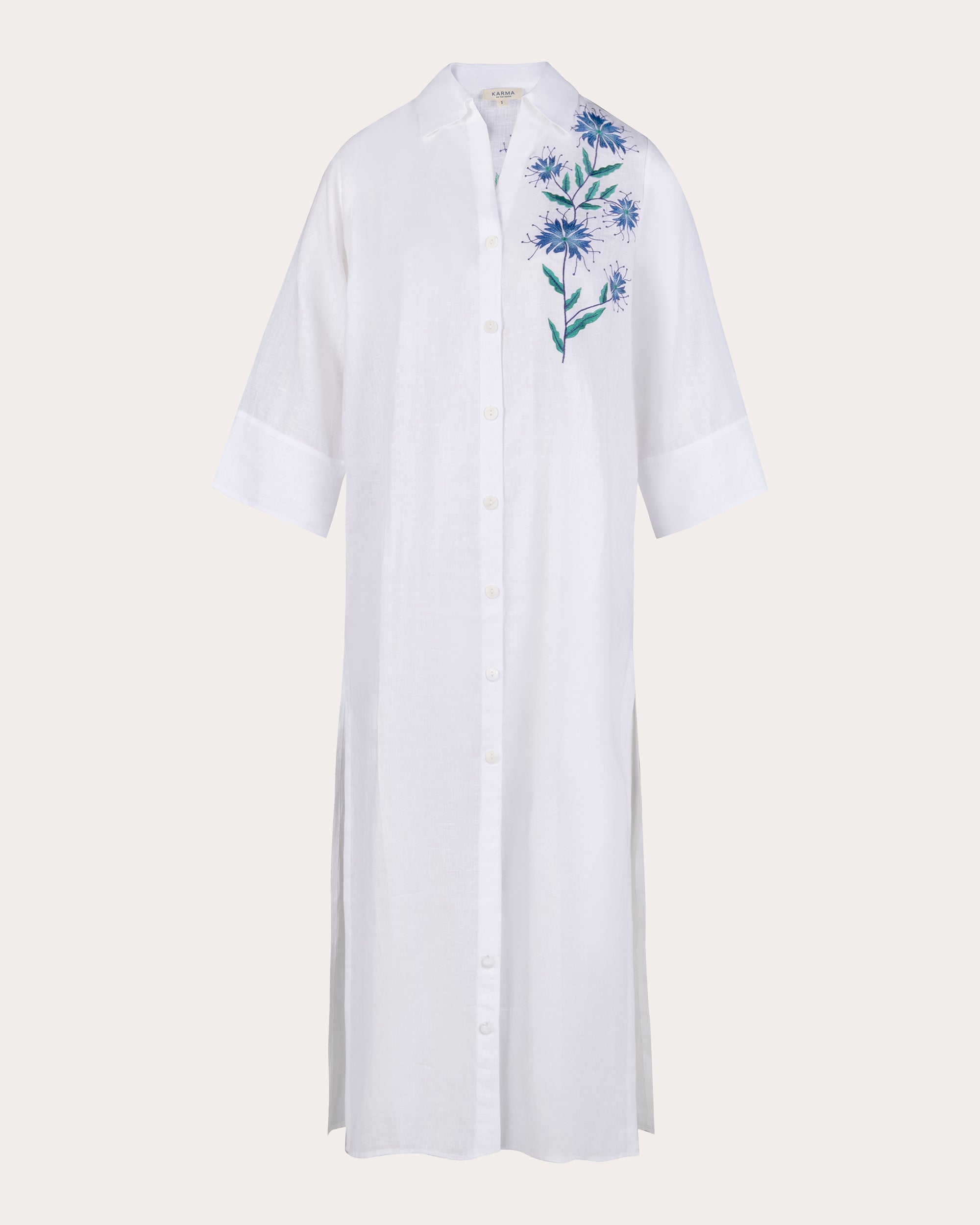 Mio Higa Embroidered Linen Shirt Dress