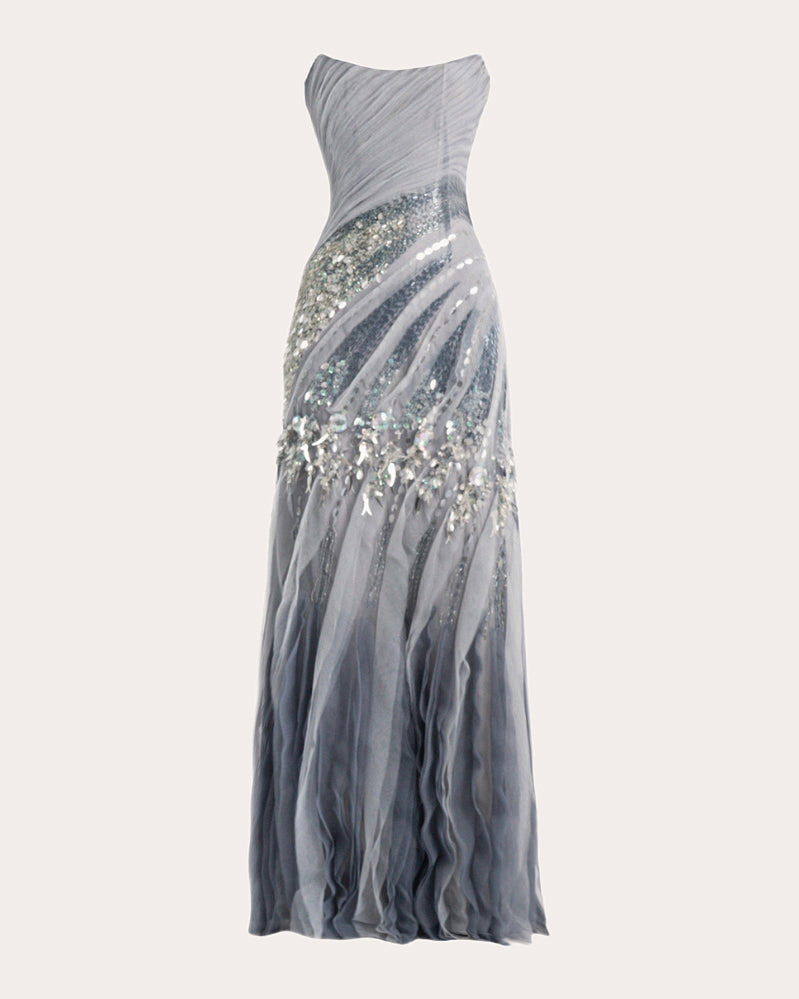 Sora Embellished Bias Tulle Gown