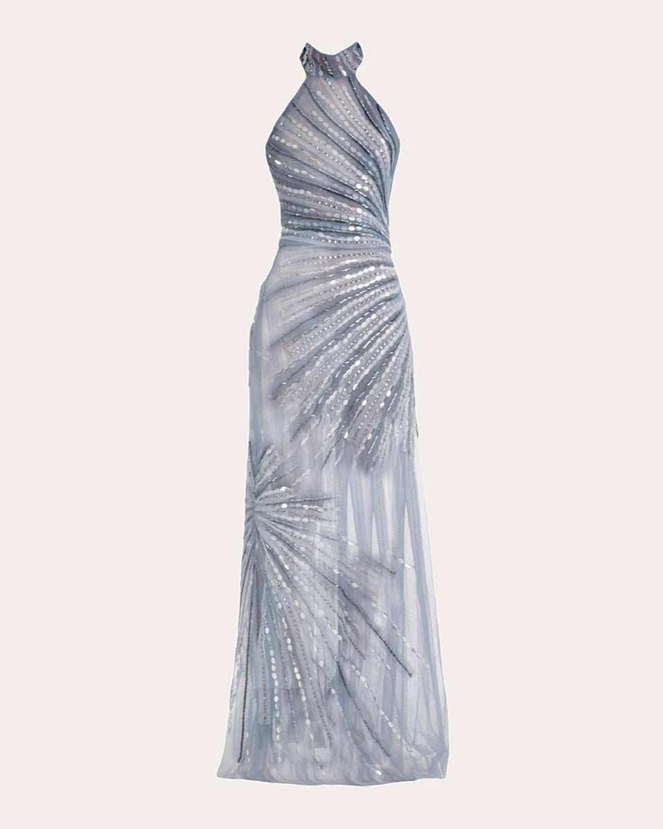 Thia Embellished Tulle Halter Gown