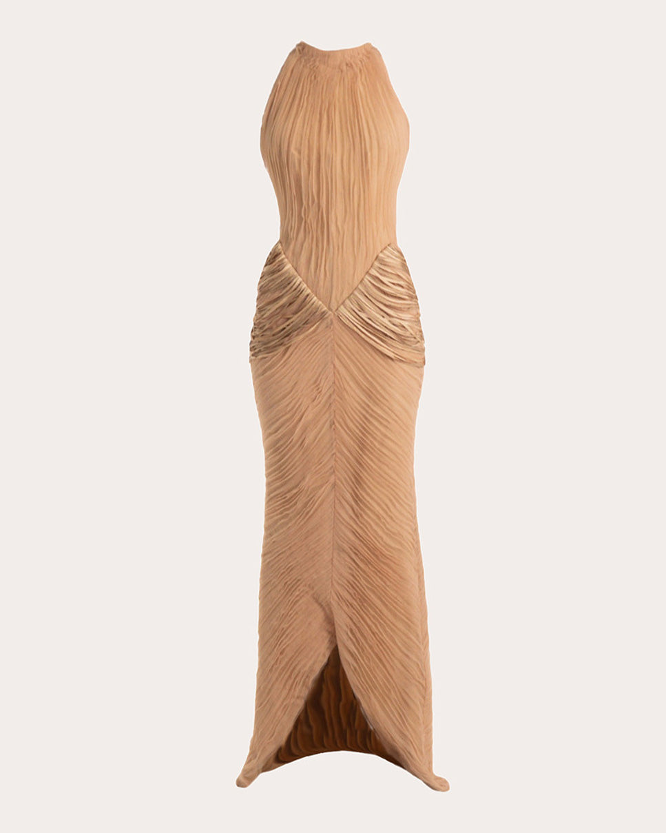 Zele Pleated Tulle Draped Gown