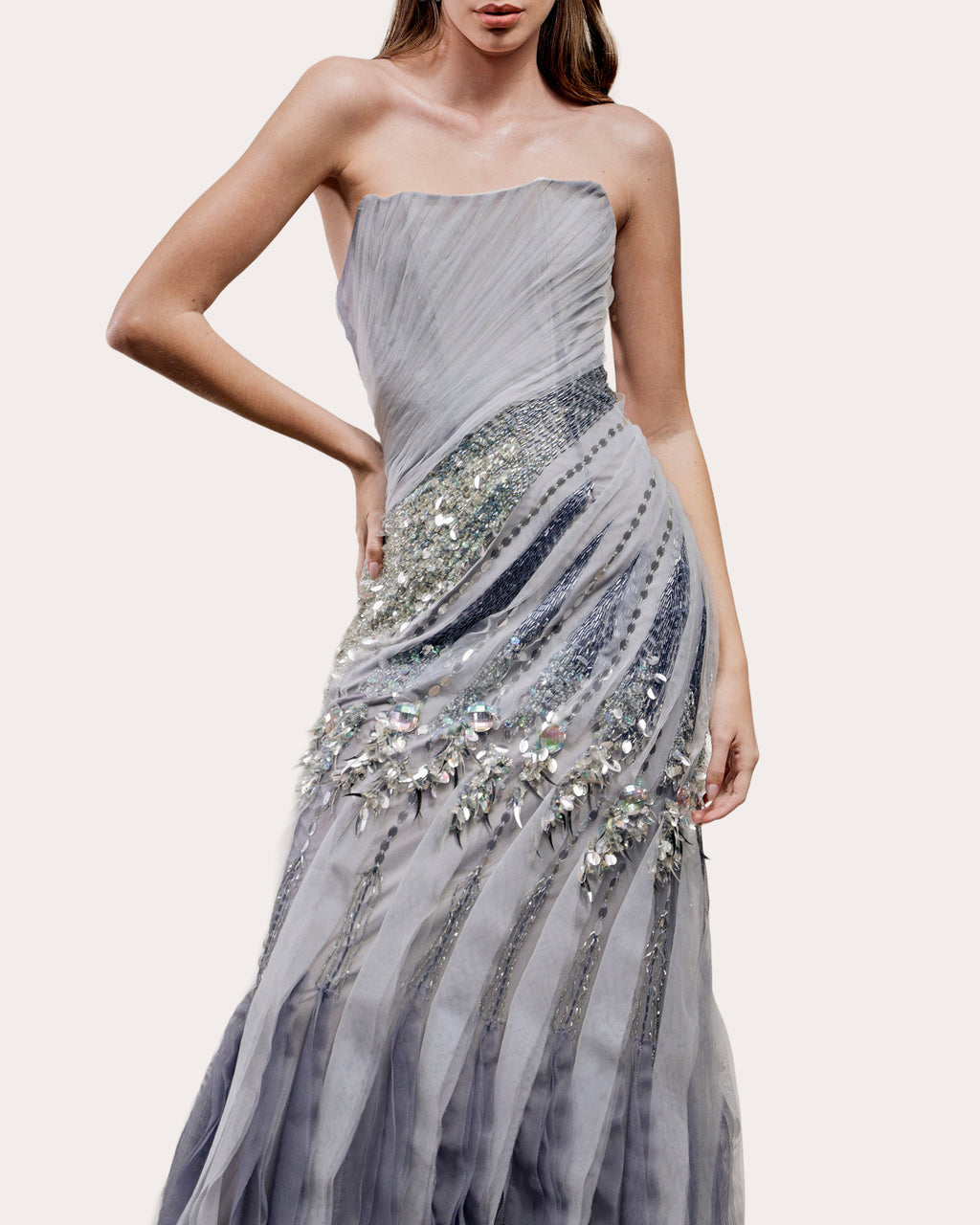 Sora Embellished Bias Tulle Gown