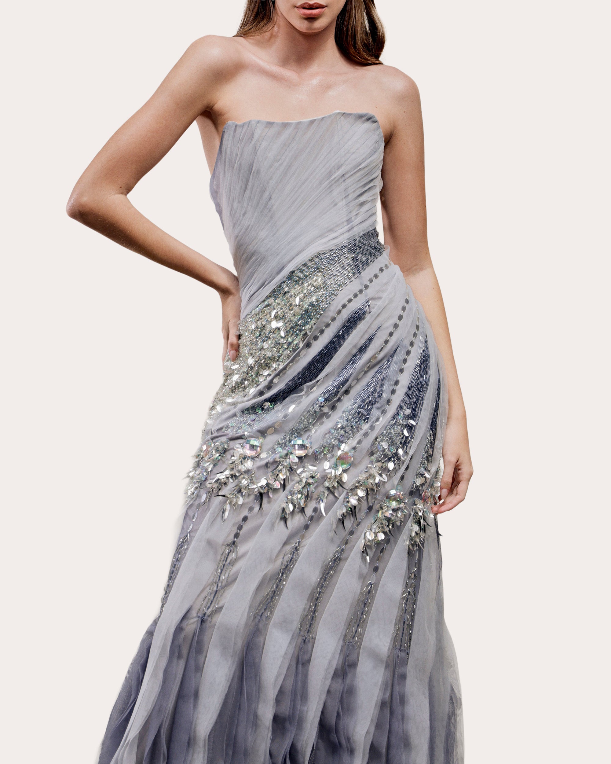 Sora Embellished Bias Tulle Gown