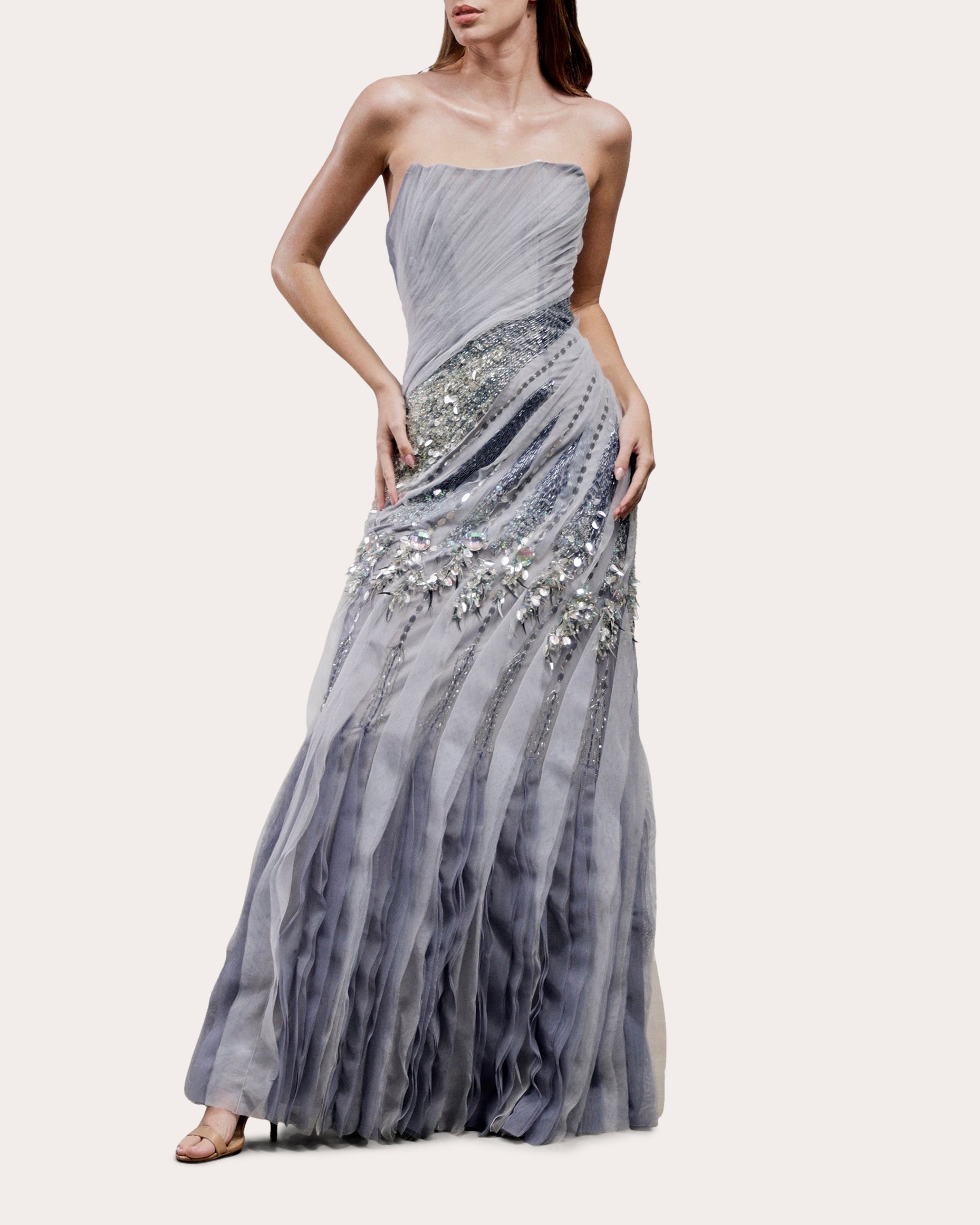 Sora Embellished Bias Tulle Gown