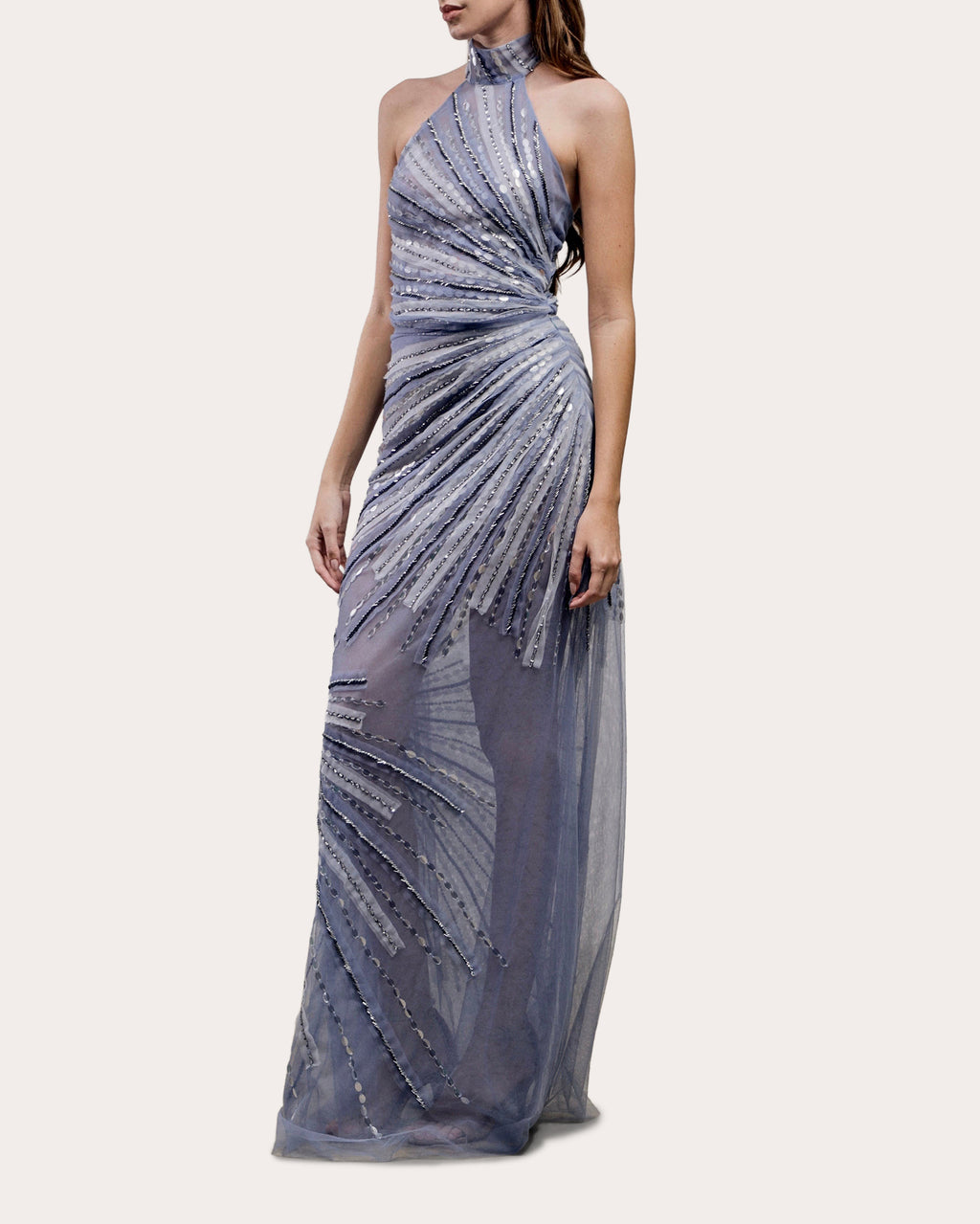 Thia Embellished Tulle Halter Gown