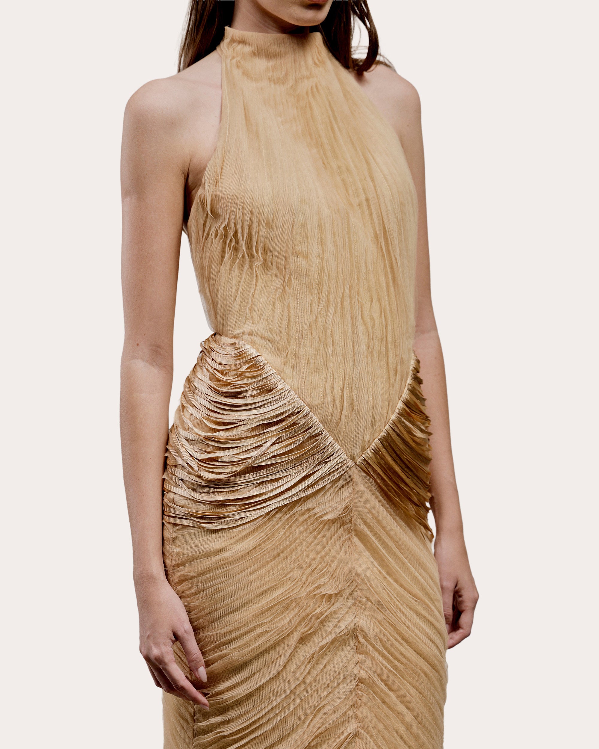 Zele Pleated Tulle Draped Gown