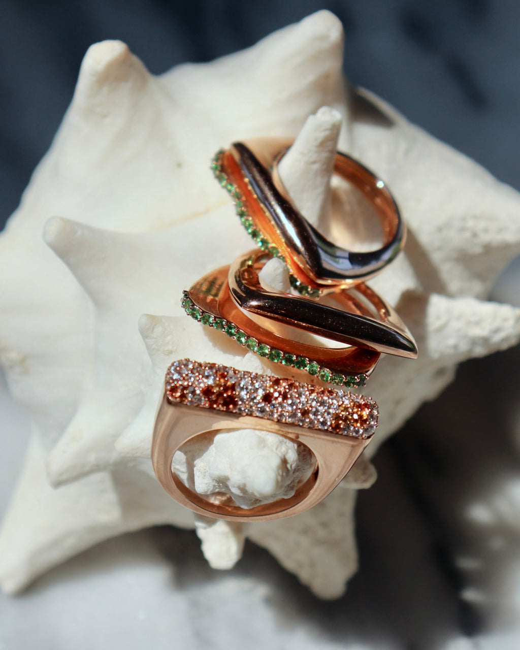 14k Rose Gold Lobster Roll Ring Stack