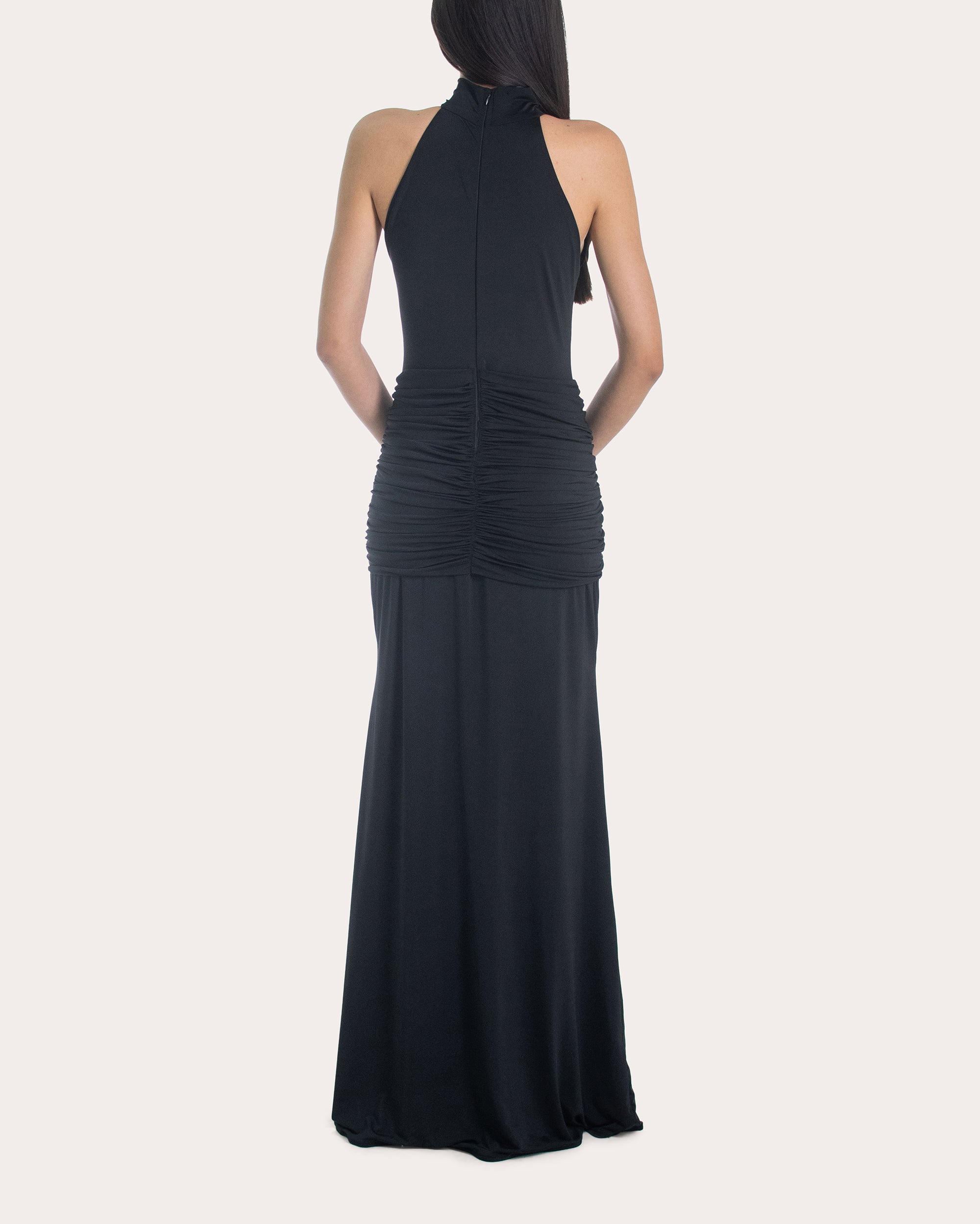 Francisco Arce Sael Gathered Bow Mock Neck Gown - Black Francisco Arce Sael Gathered Bow Mock Neck Gown - Black