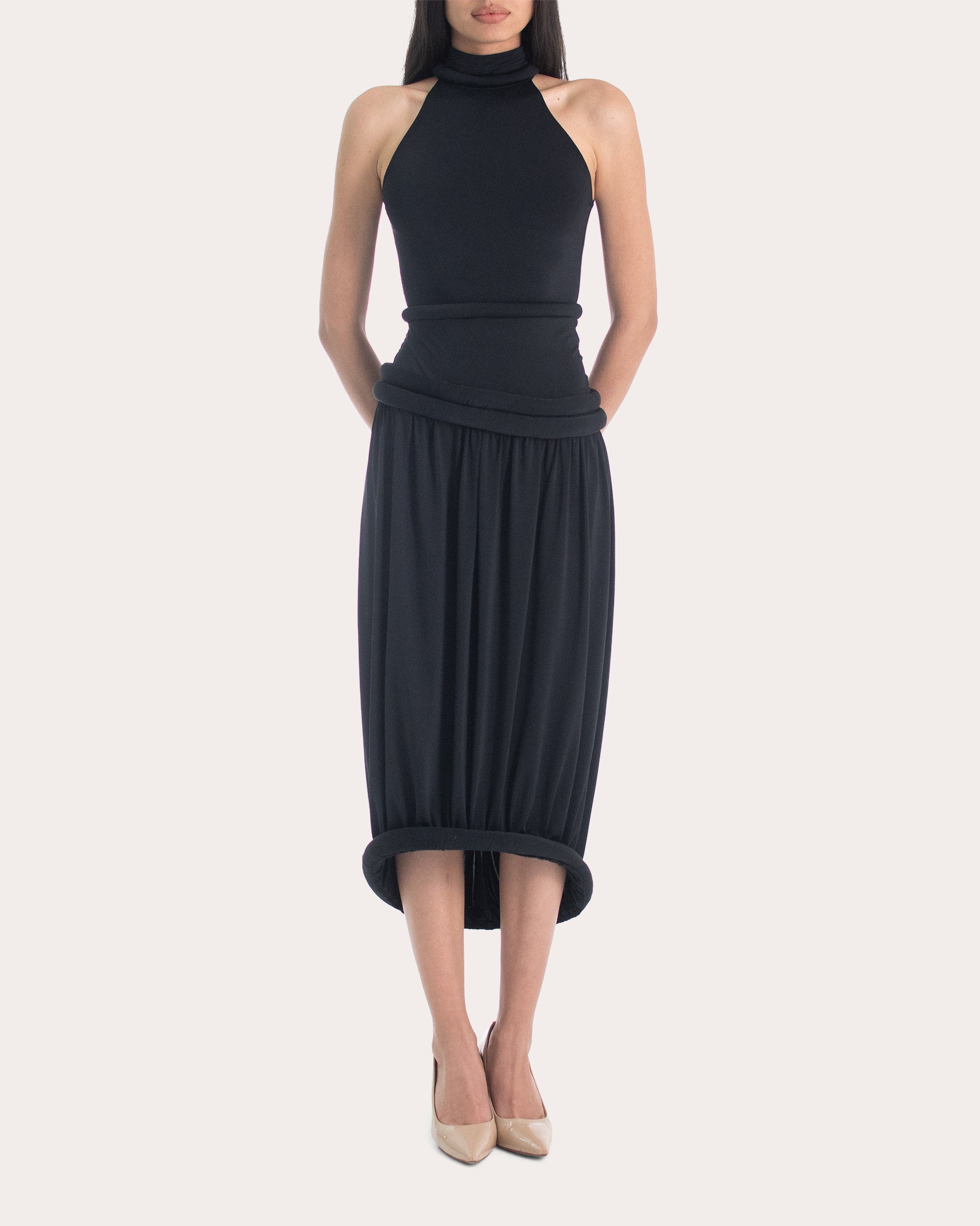 Yume Rolled Mock Neck Midi Dress