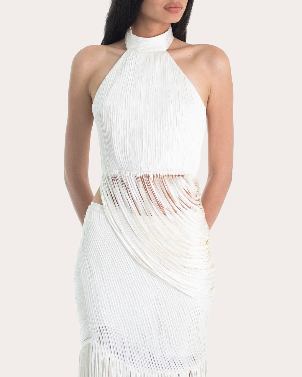 Elo Draped Silk Fringe Halter Top