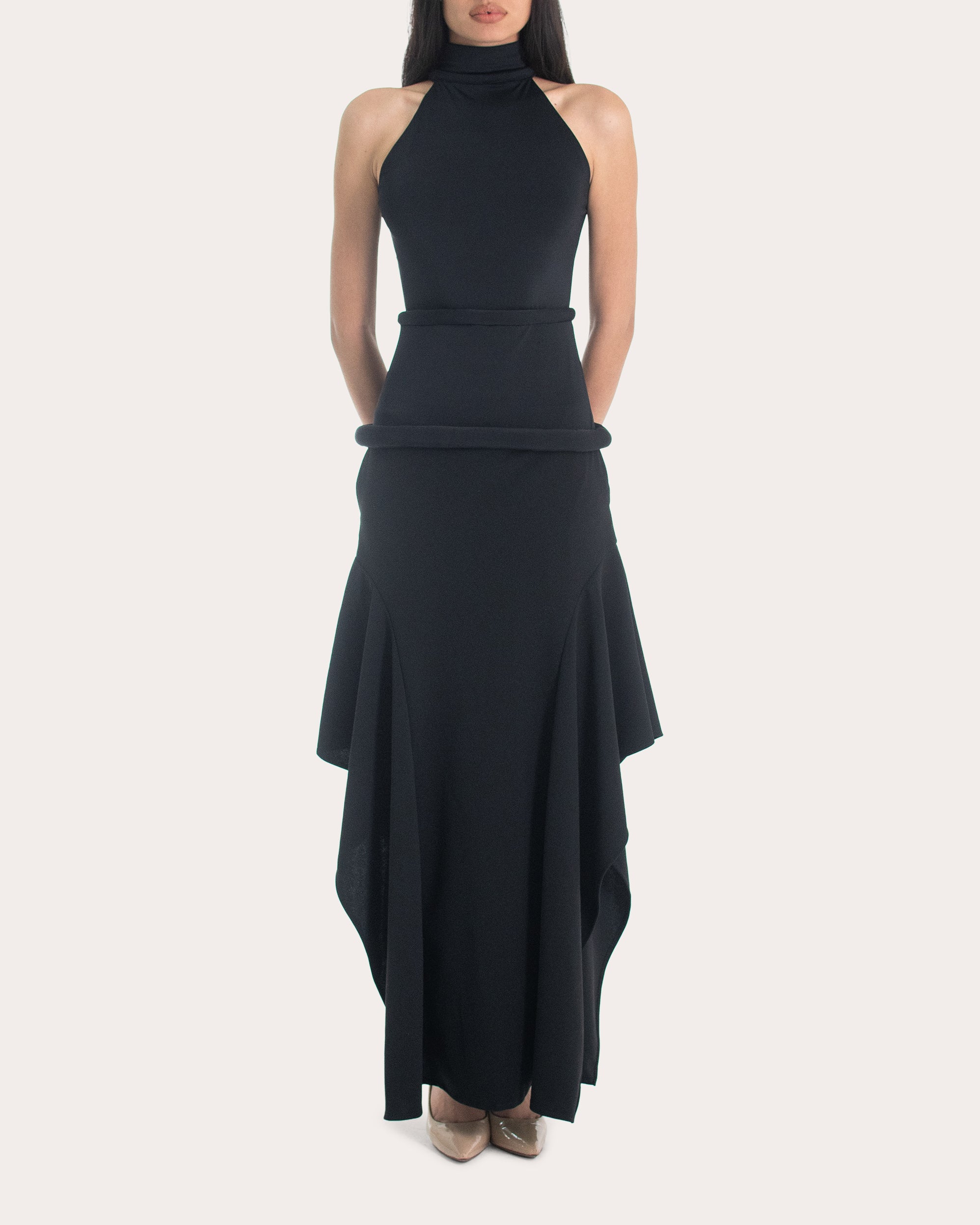 Carmen Draped Scuba Knit Maxi Skirt