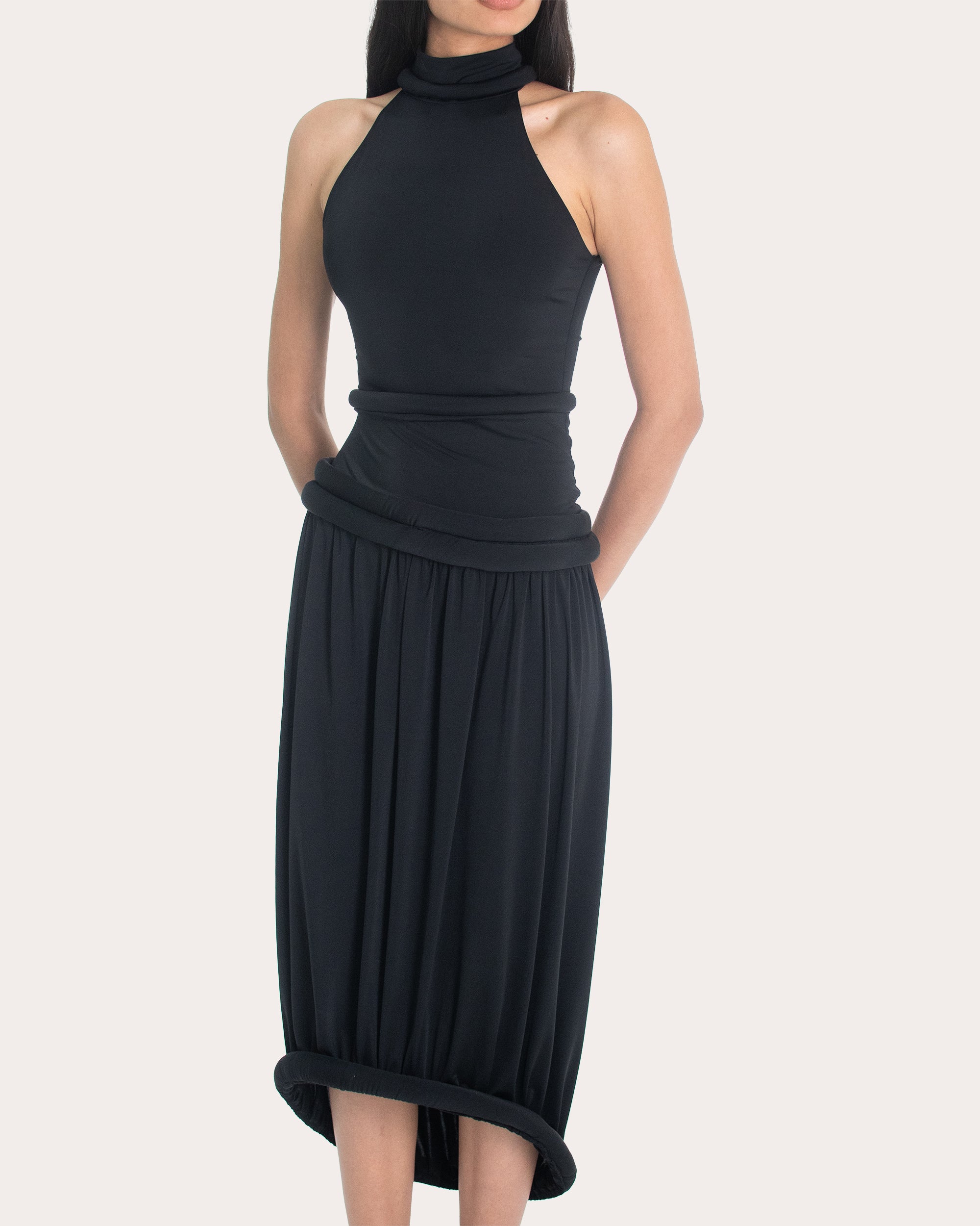 Yume Rolled Mock Neck Midi Dress