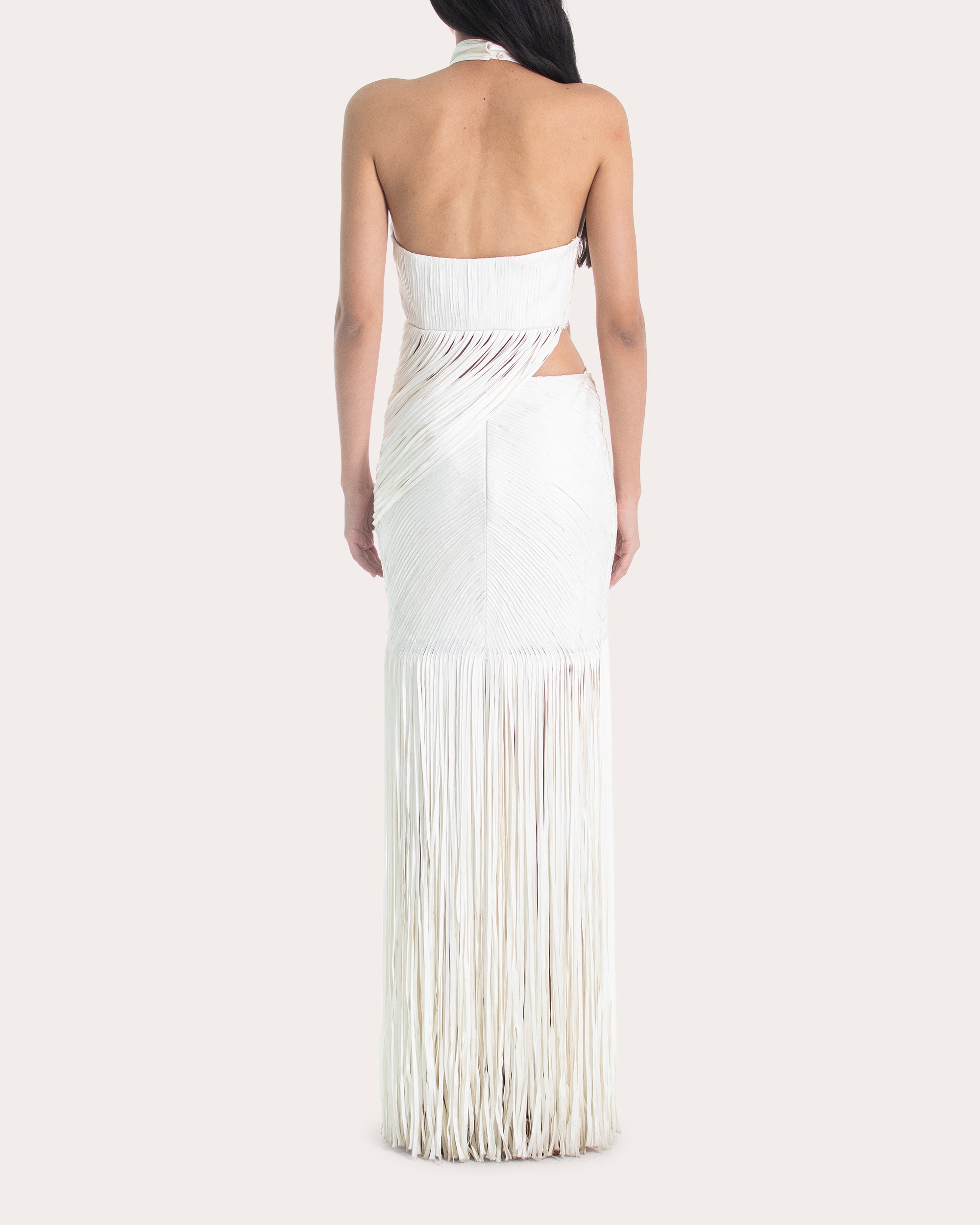 Elo Draped Silk Fringe Halter Top