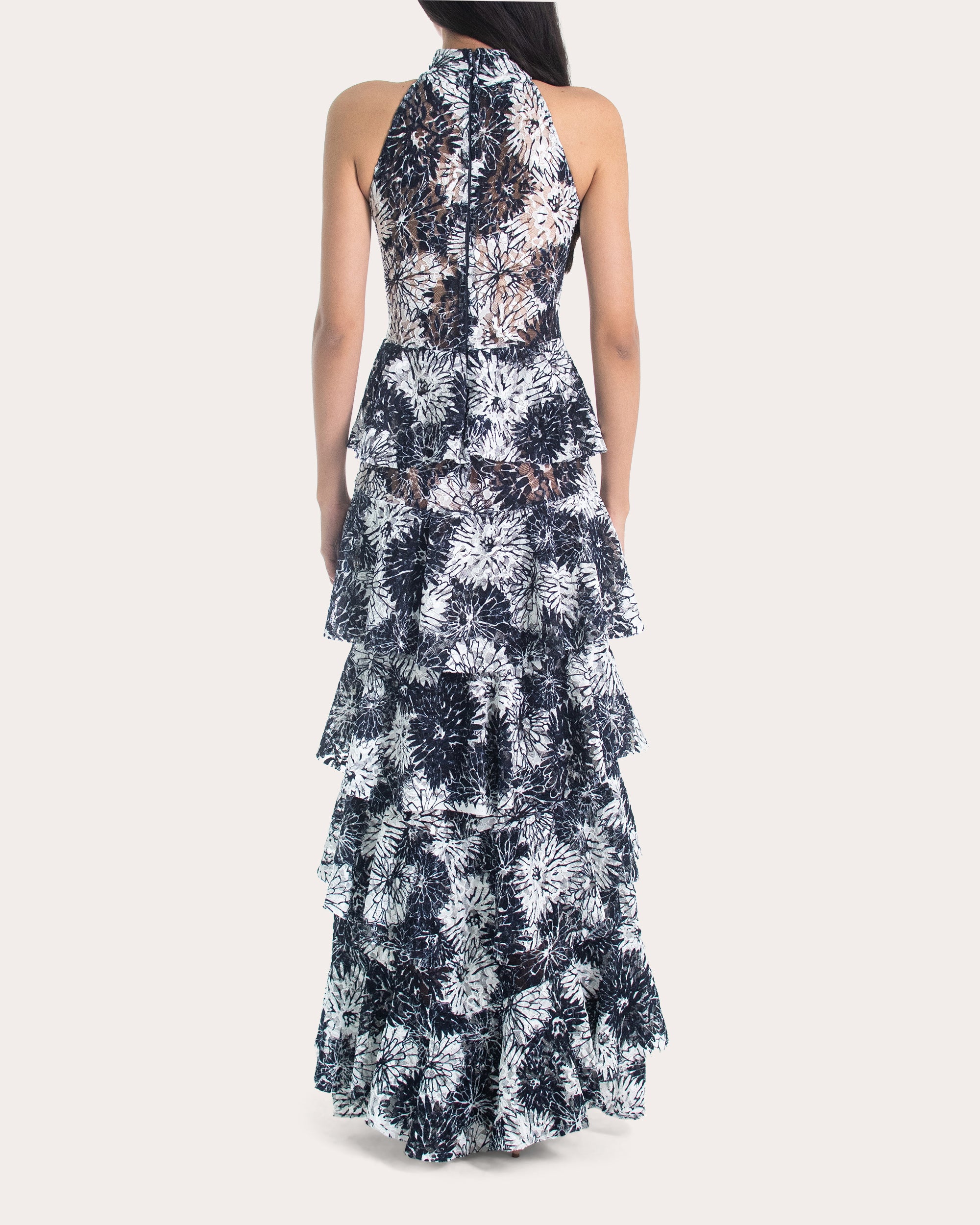 Kei Embroidered Floral Lace Tiered Gown
