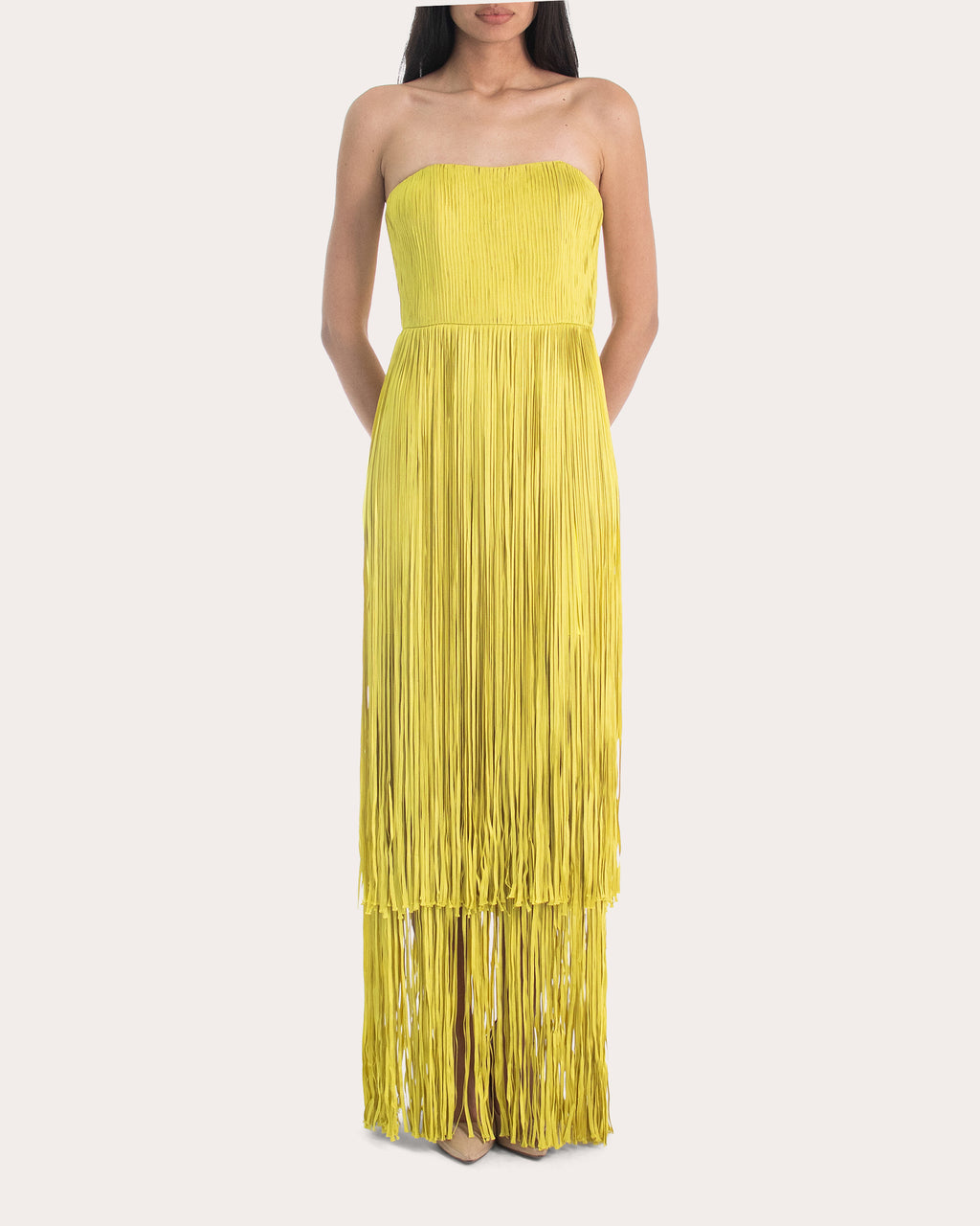 Anid Silk Fringe Strapless Gown