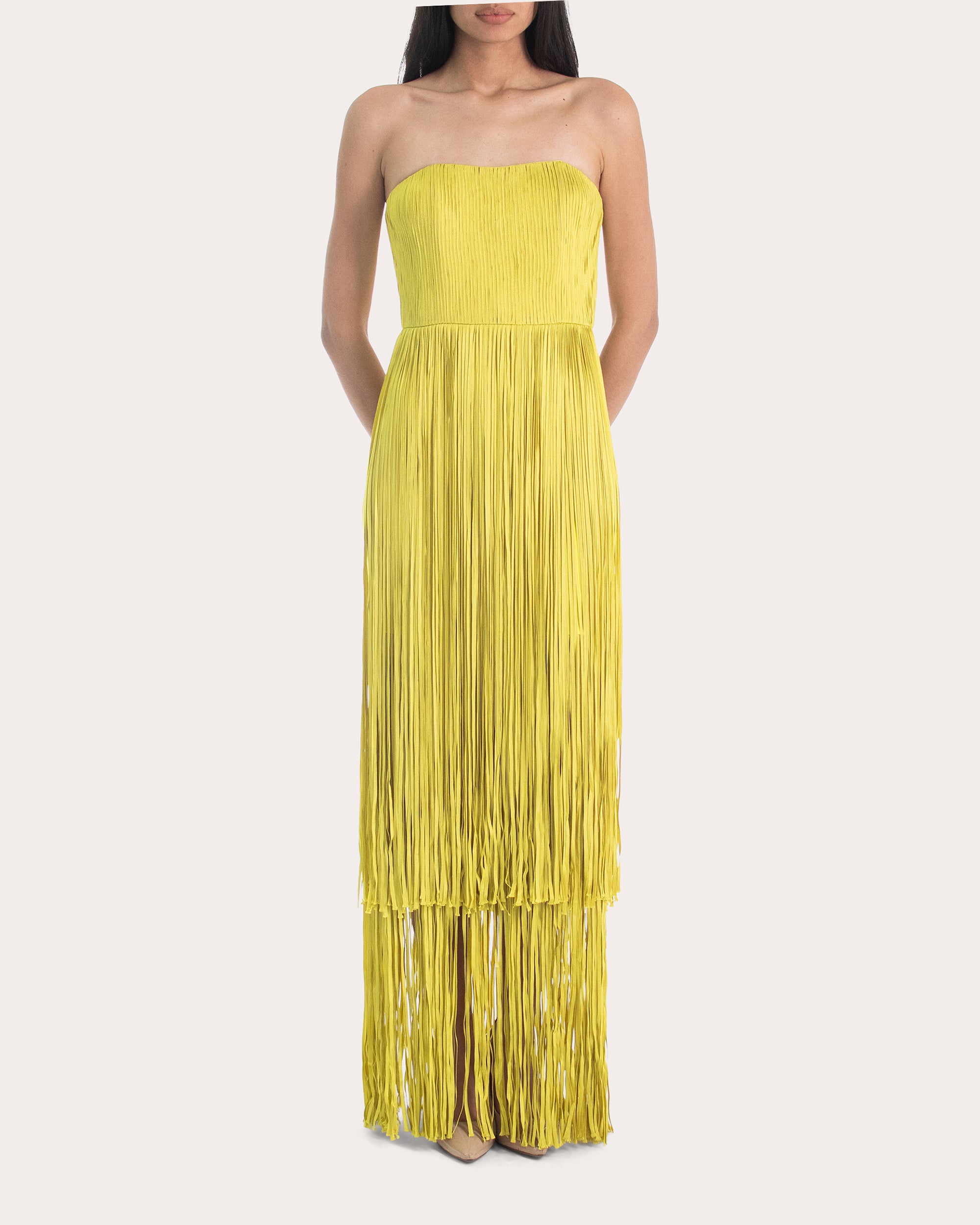 Anid Silk Fringe Strapless Gown