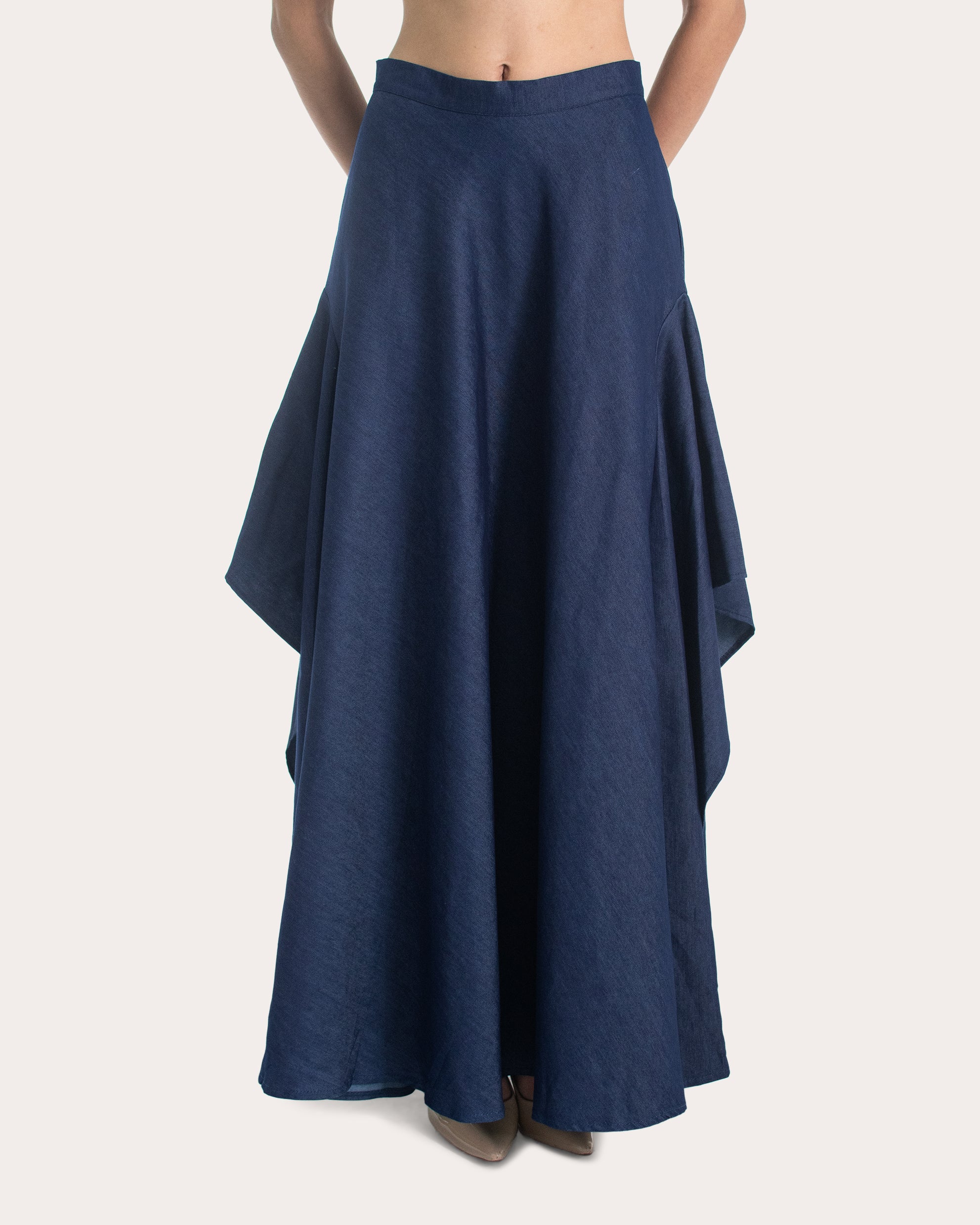 Carmen Draped Denim Maxi Skirt