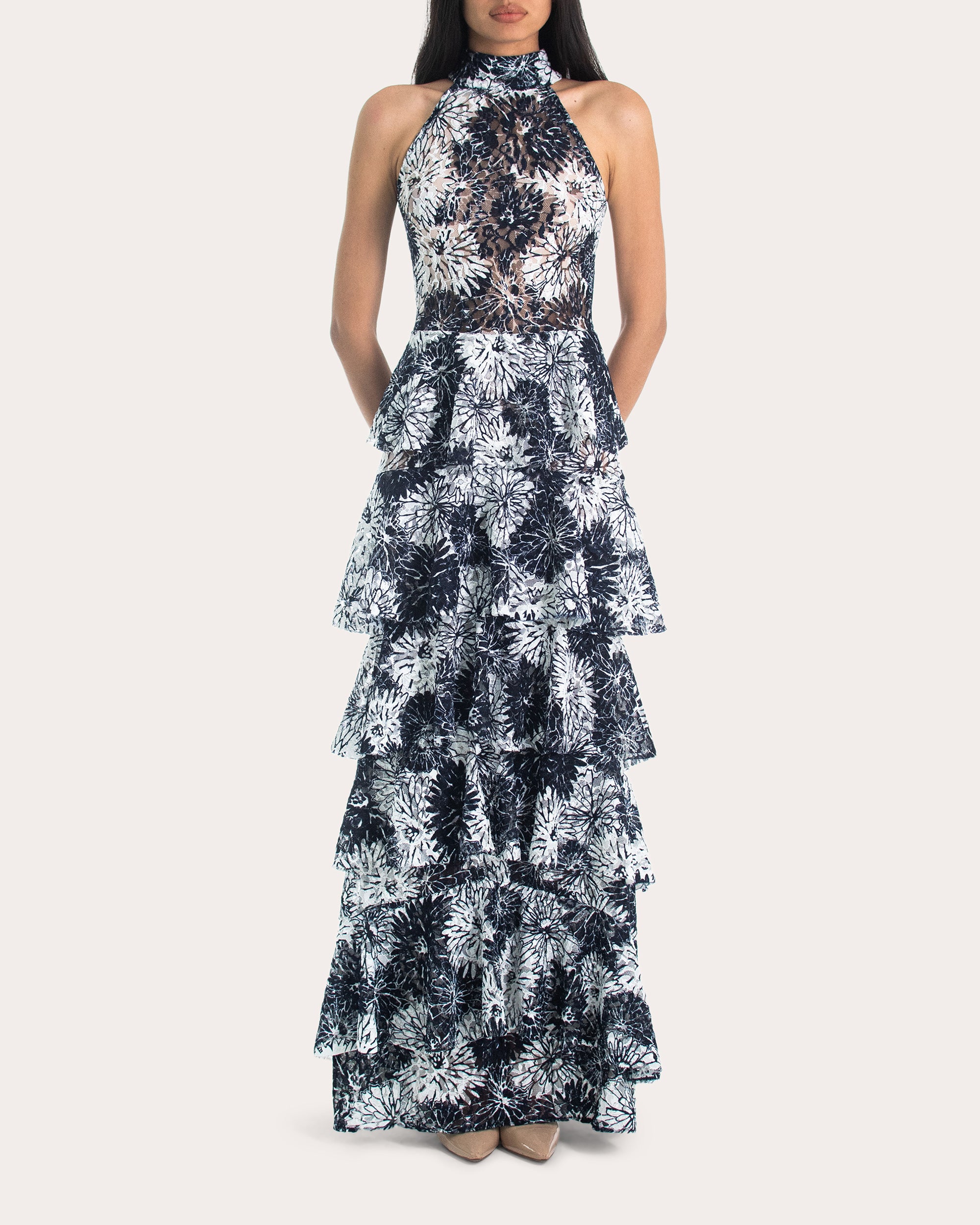 Kei Embroidered Floral Lace Tiered Gown | Olivela Kei Embroidered Floral Lace Tiered Gown | Olivela