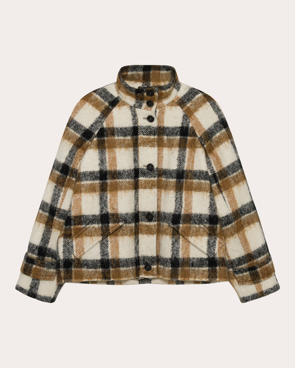 Virelle Plaid Wool Funnel Jacket