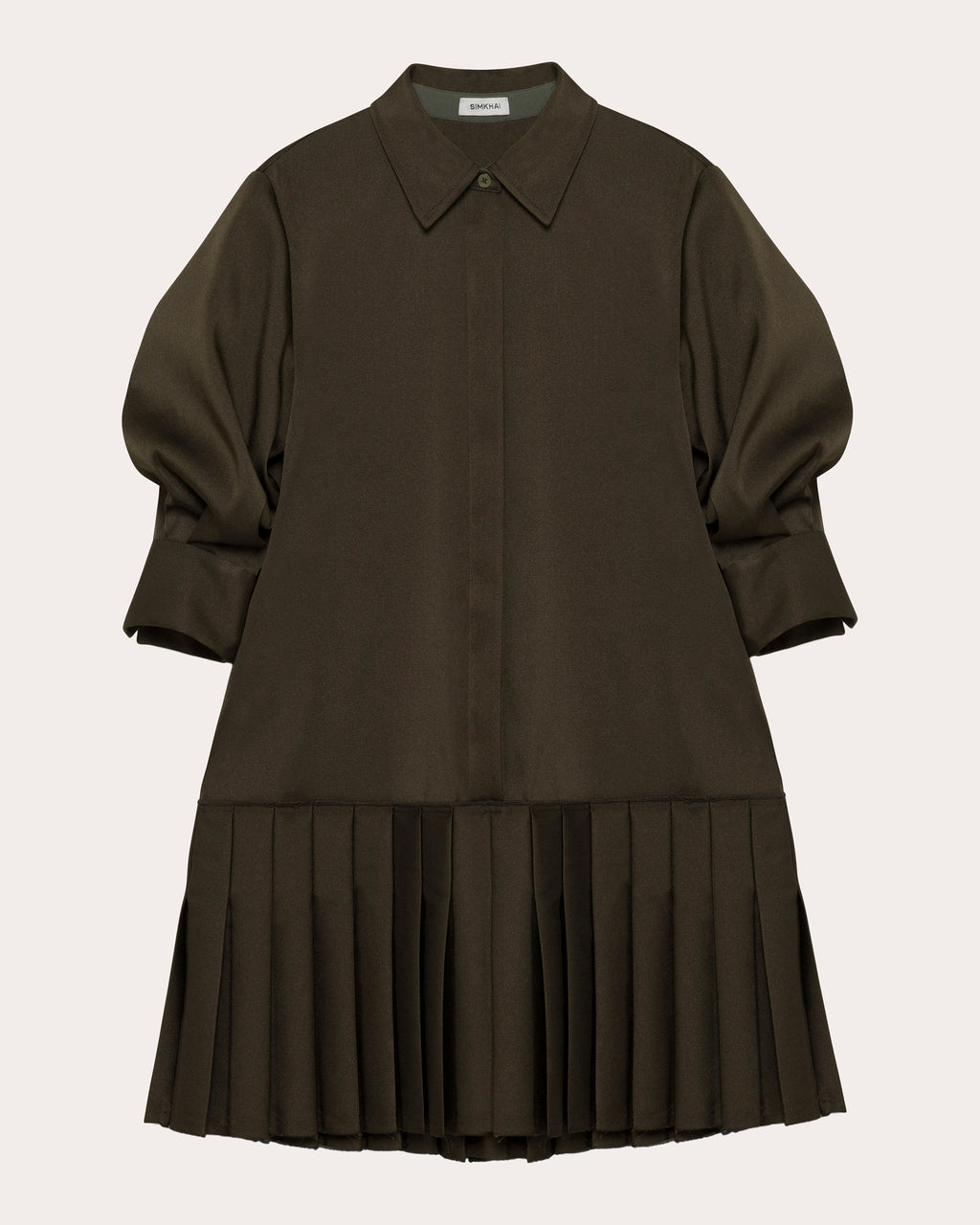 Regina Twill Pleated Drop-Waist Shirt Dress