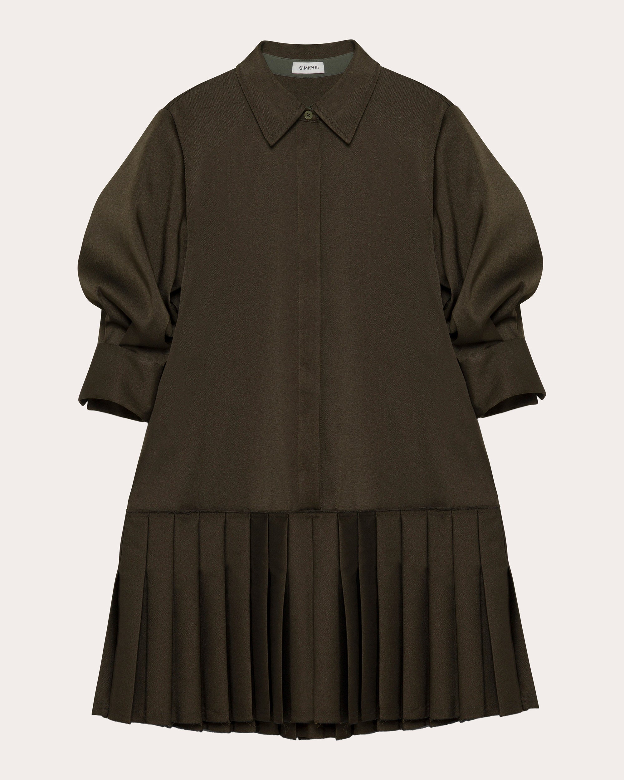 Regina Twill Pleated Drop-Waist Shirt Dress