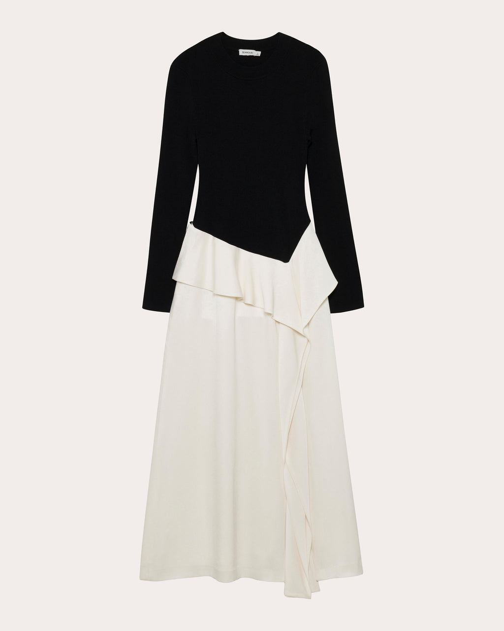 Ornella Knit Satin Combo Draped Midi Dress