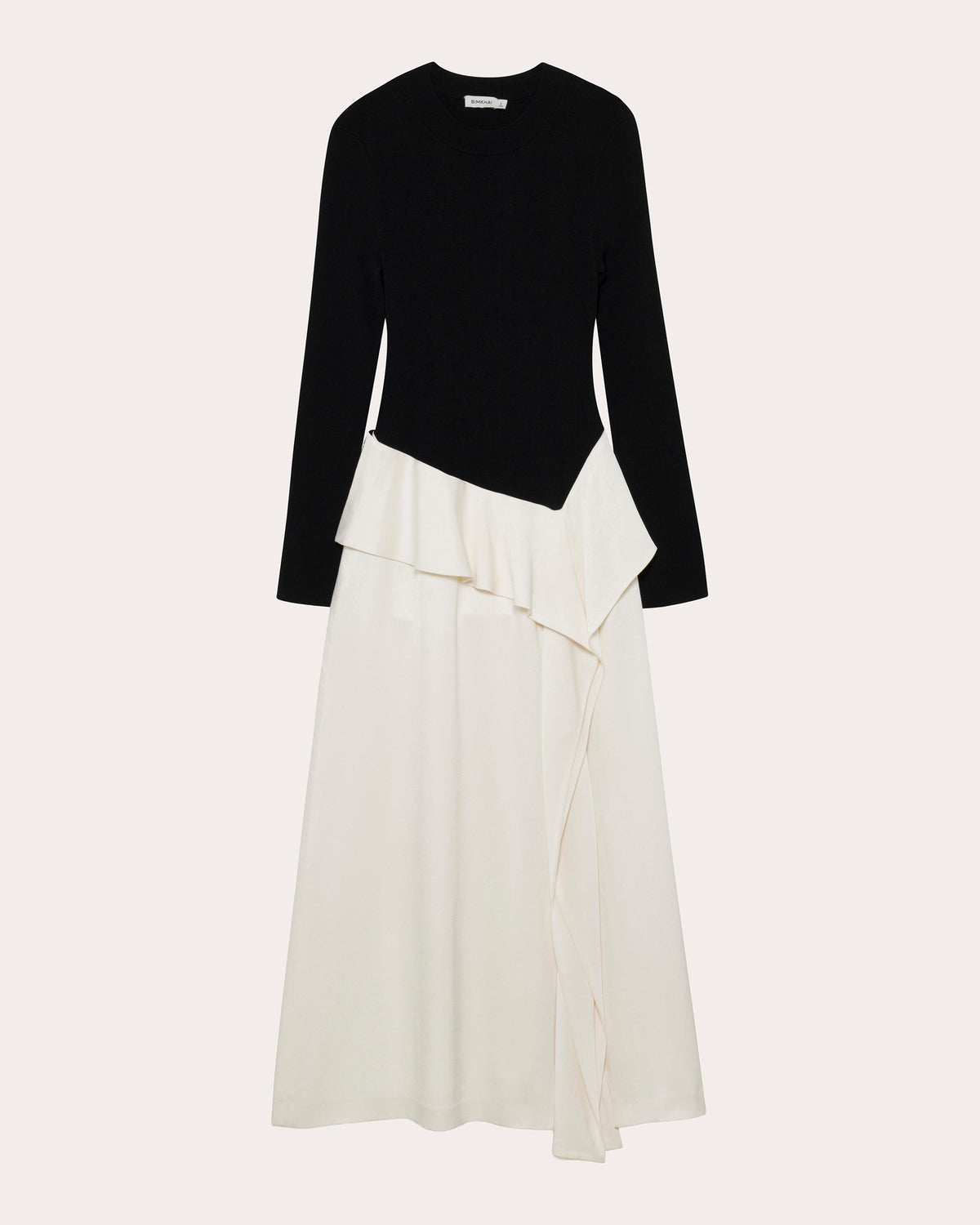 Ornella Knit Satin Combo Draped Midi Dress