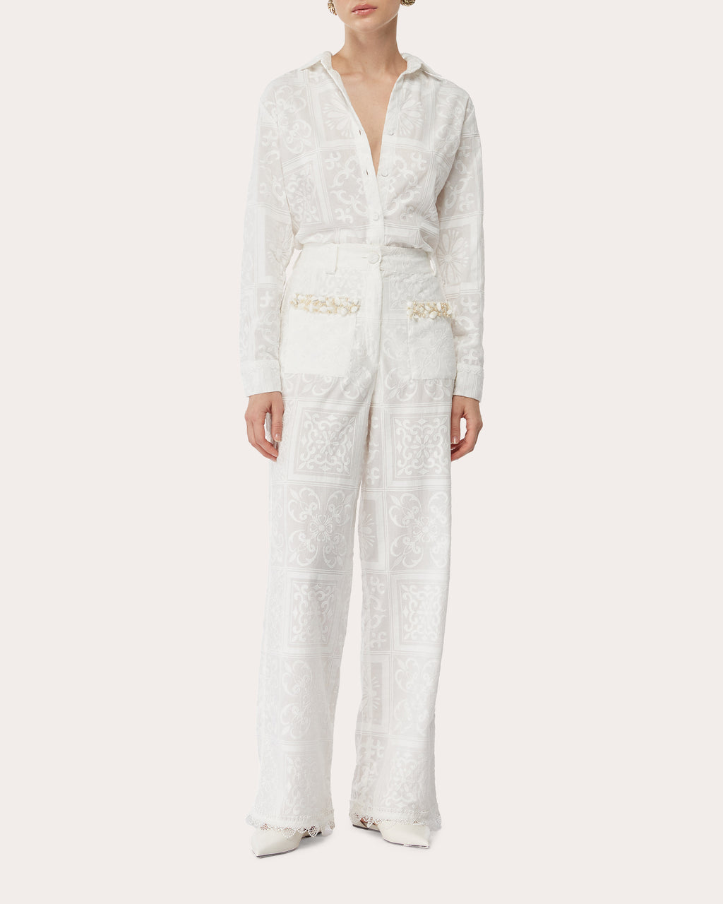 Ivora Embroidered Patchwork Wide-Leg Pants