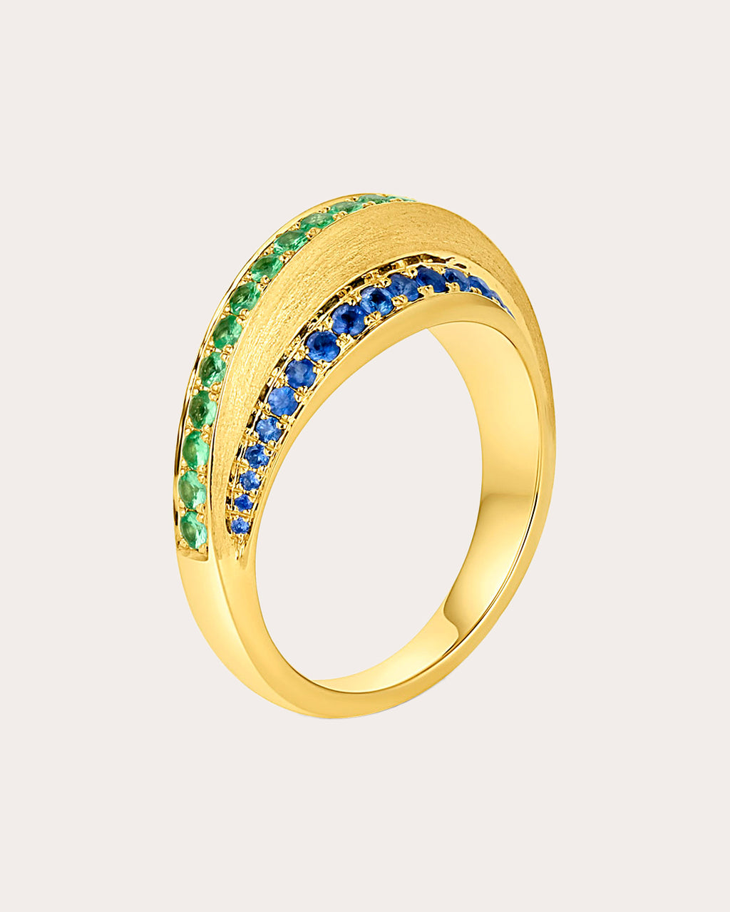 Color Wave 18K Gold Tsavorite and Sapphire Ring