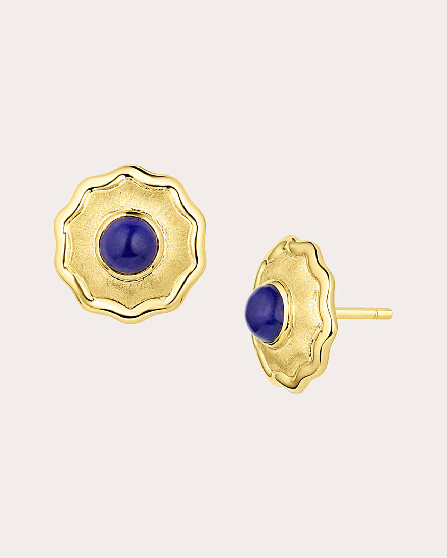 So Wavy 18K Gold Lapis Lazuli Stud Earrings