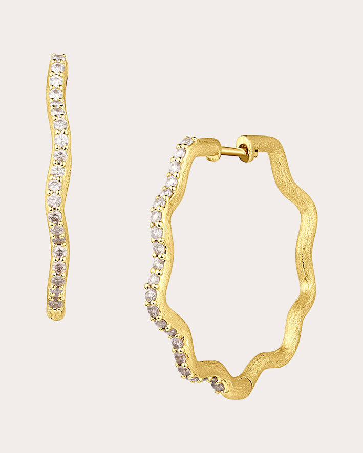 So Wavy 18K Gold Champagne Diamond Hoop Earrings