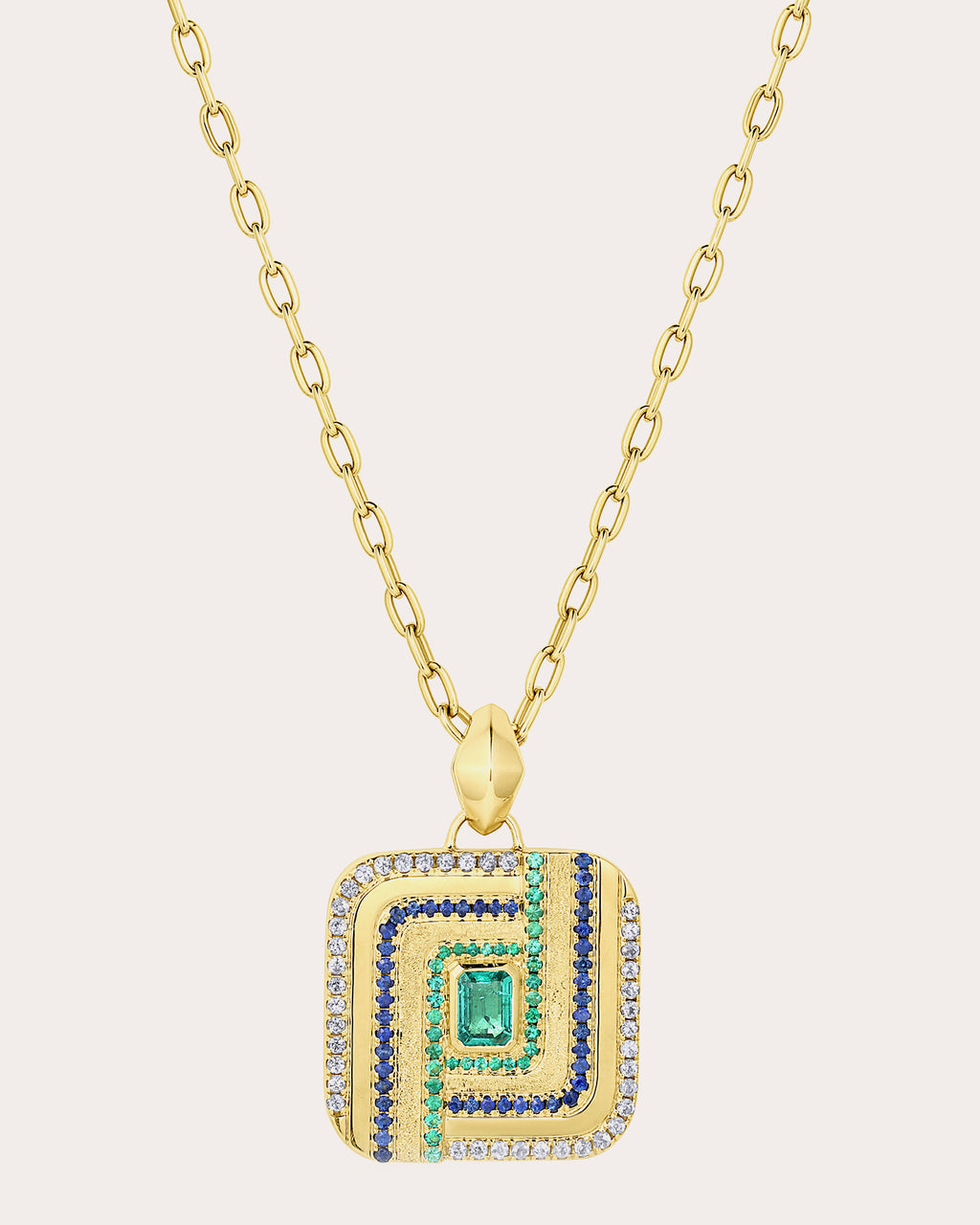 Color Wave 18K Gold Tanzanite Sapphire and Emerald Pendant Necklace