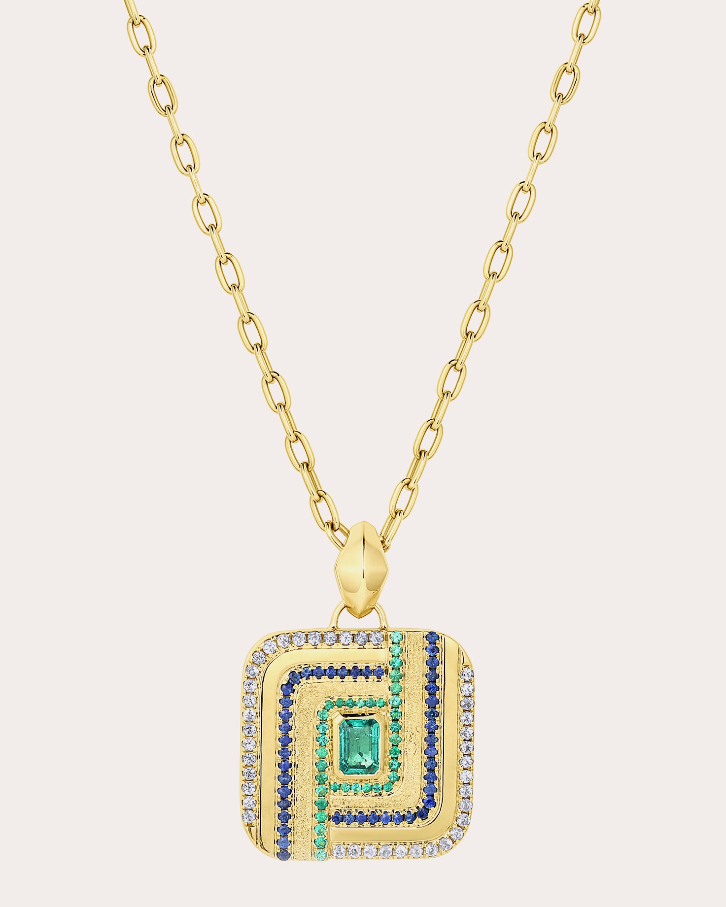 Color Wave 18K Gold Tanzanite Sapphire and Emerald Pendant Necklace