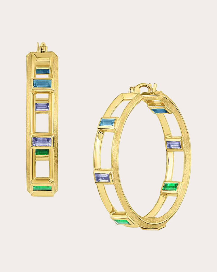 Emerald & Sapphire Full Sundown Hoop Earrings
