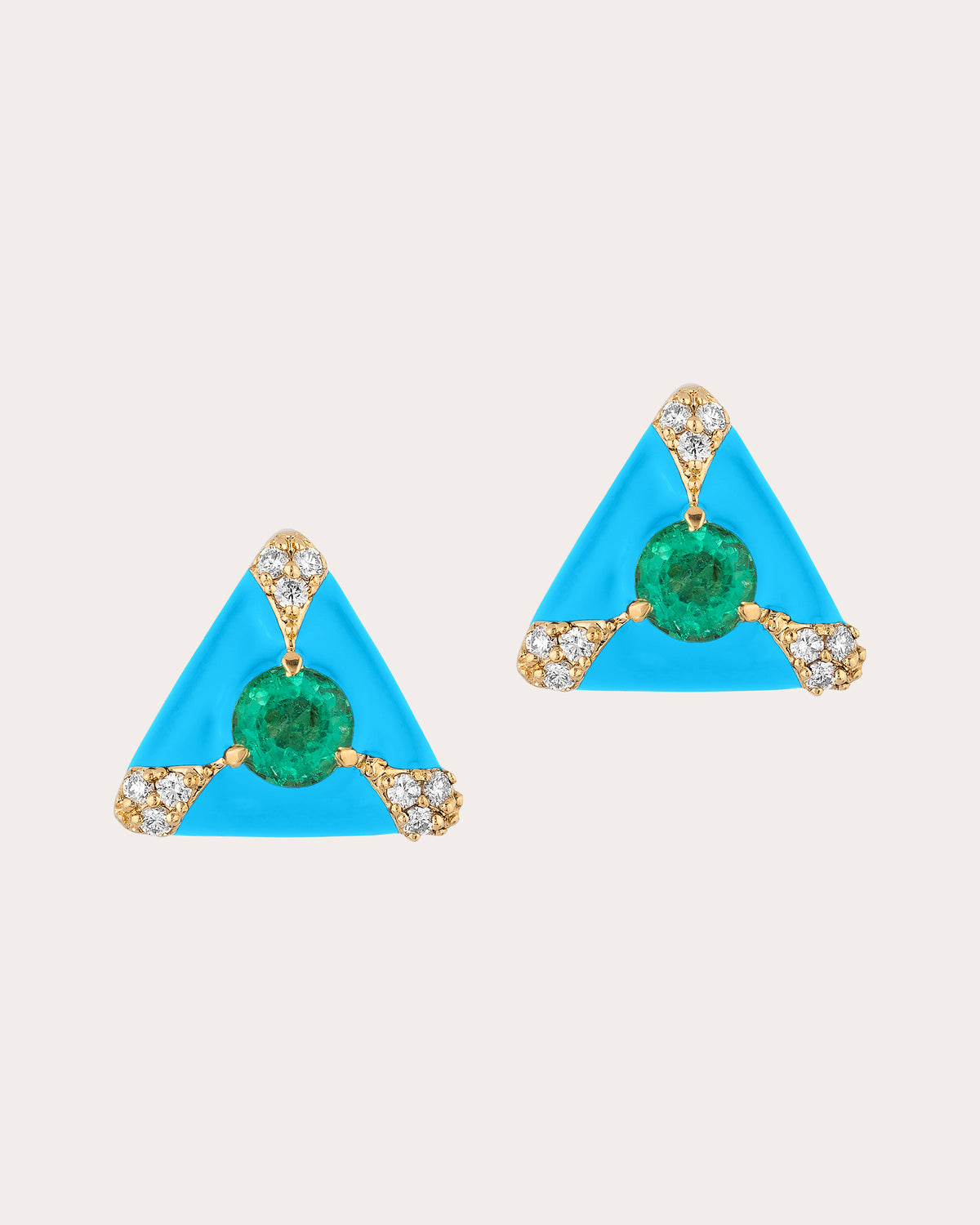 Diamond & Emerald Queen Triangular Stud Earrings