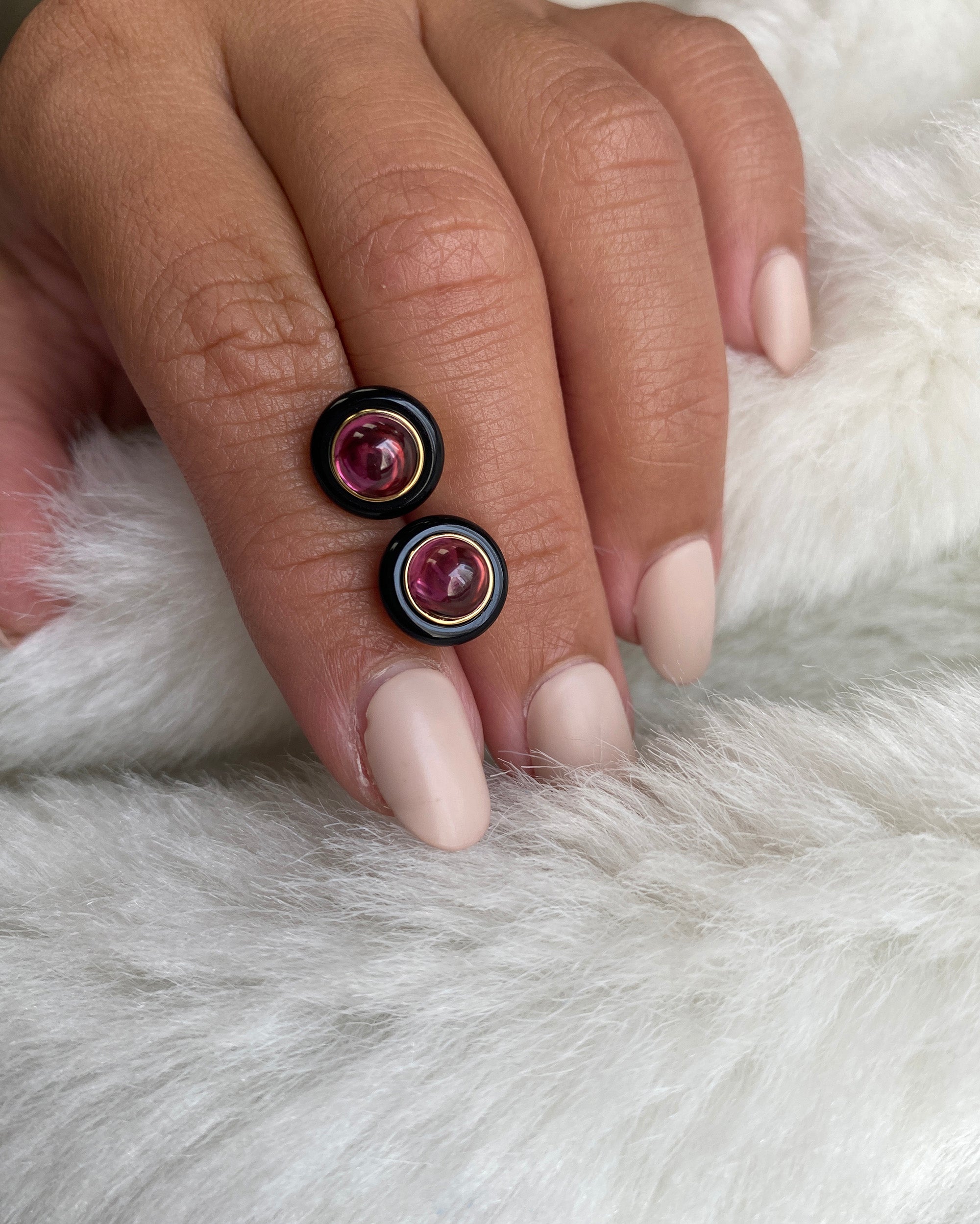 Garnet & Onyx 18k Gold Limited Edition Halo Stud Earrings