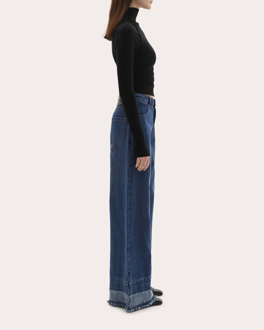 Adrianne Washed Raw-Hem Wide-Leg Jeans