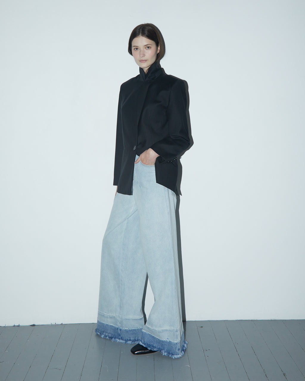 Adrianne Washed Raw-Hem Wide-Leg Jeans