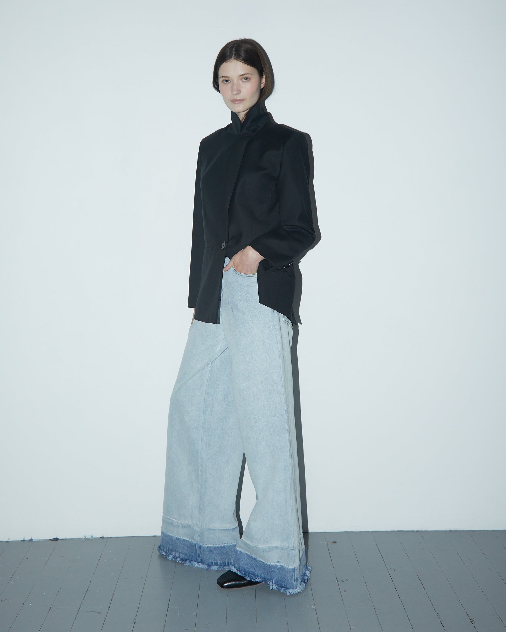 Adrianne Washed Raw-Hem Wide-Leg Jeans