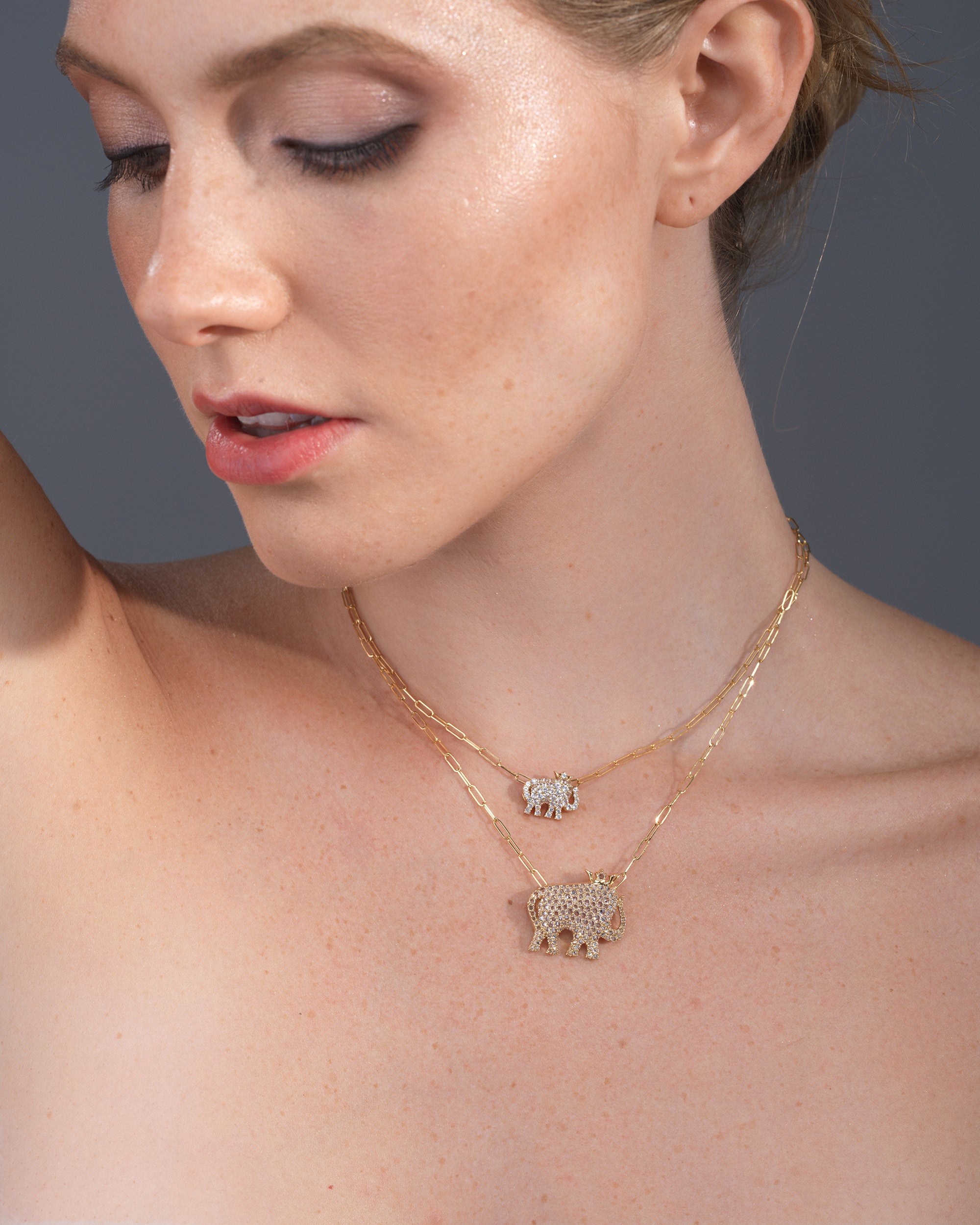 White Sapphire & 18k Gold Limited Edition Elephant Pendant Necklace
