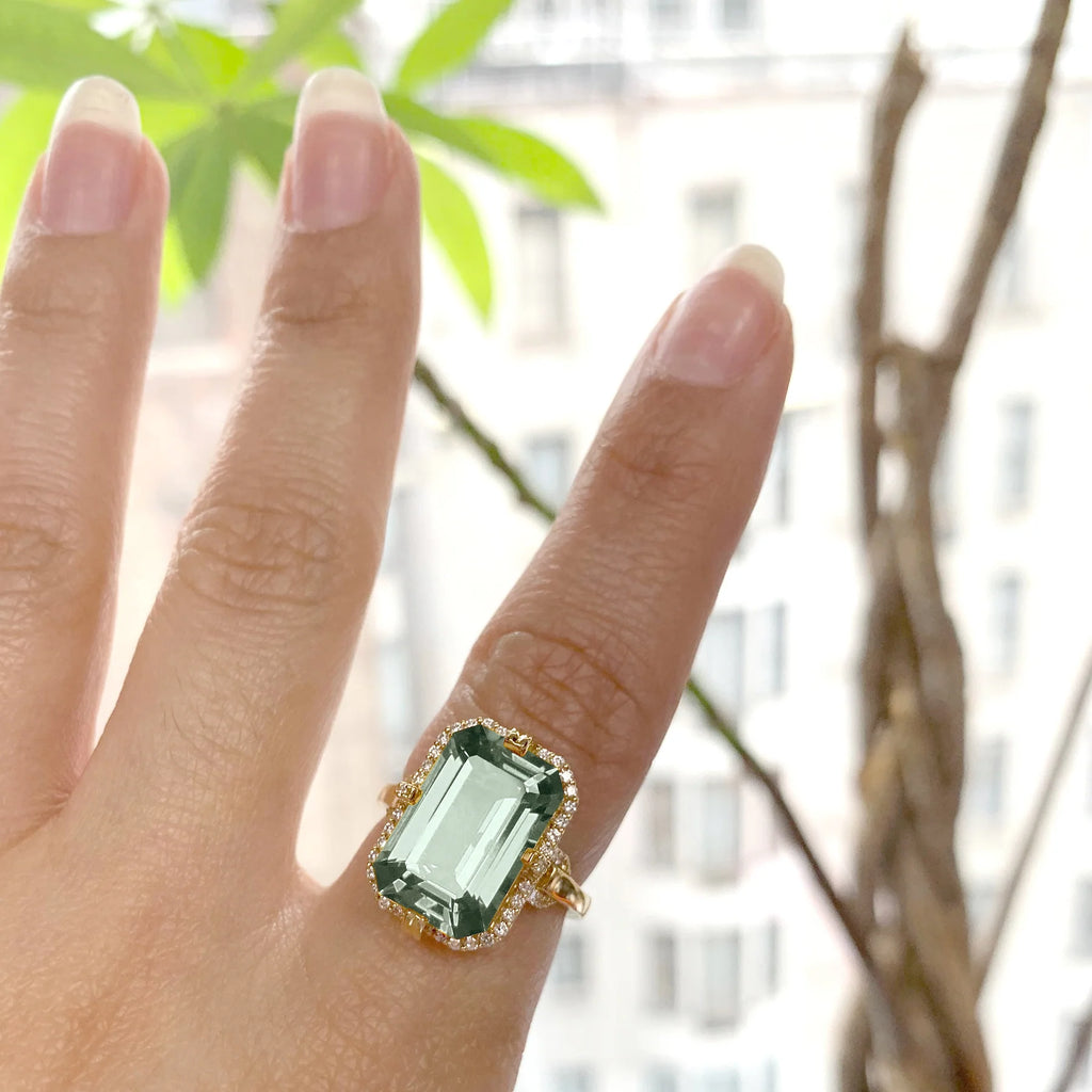 Prasiolite & Diamond Gossip Ring