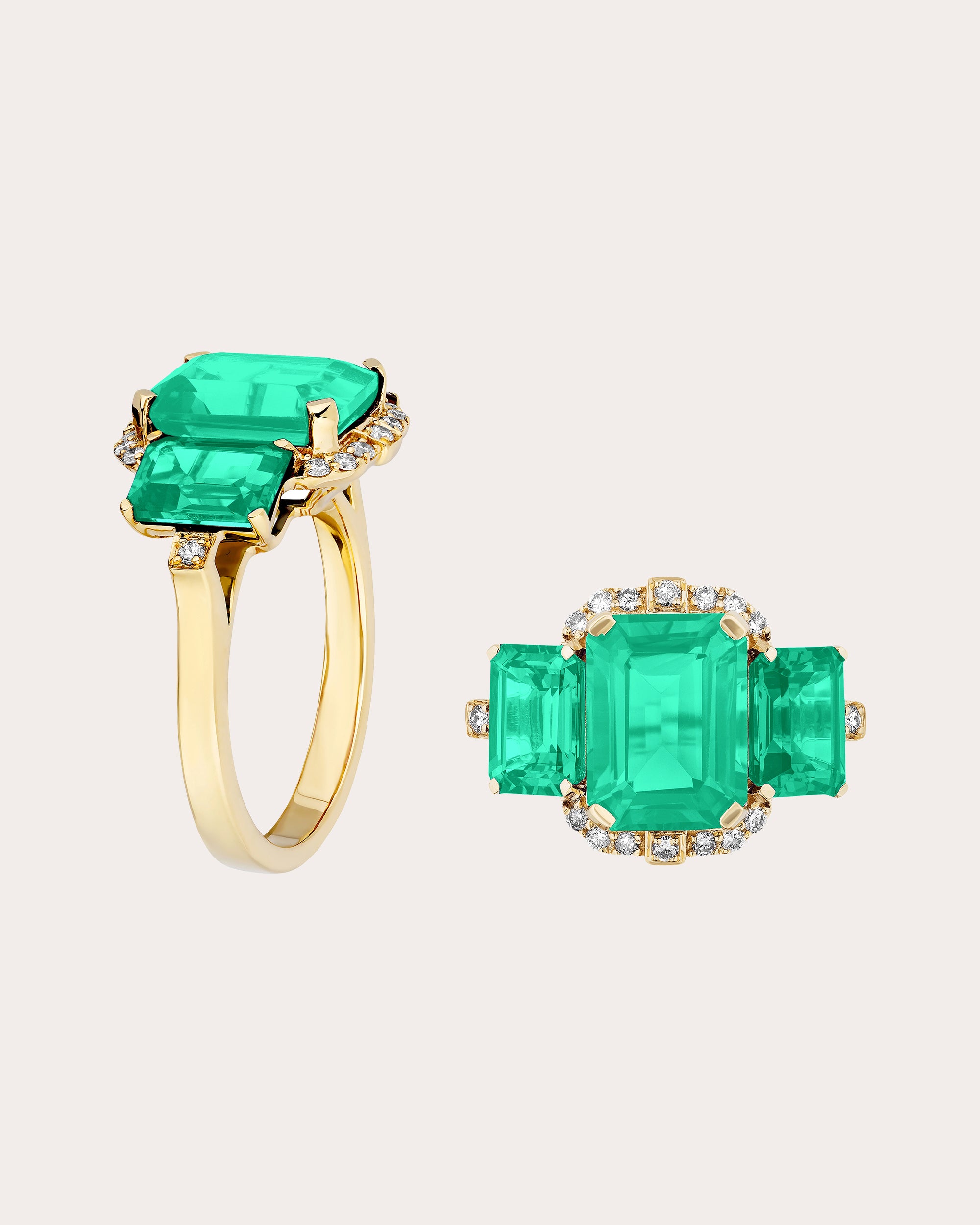 Emerald & Diamond G-One Tri-Stone Ring
