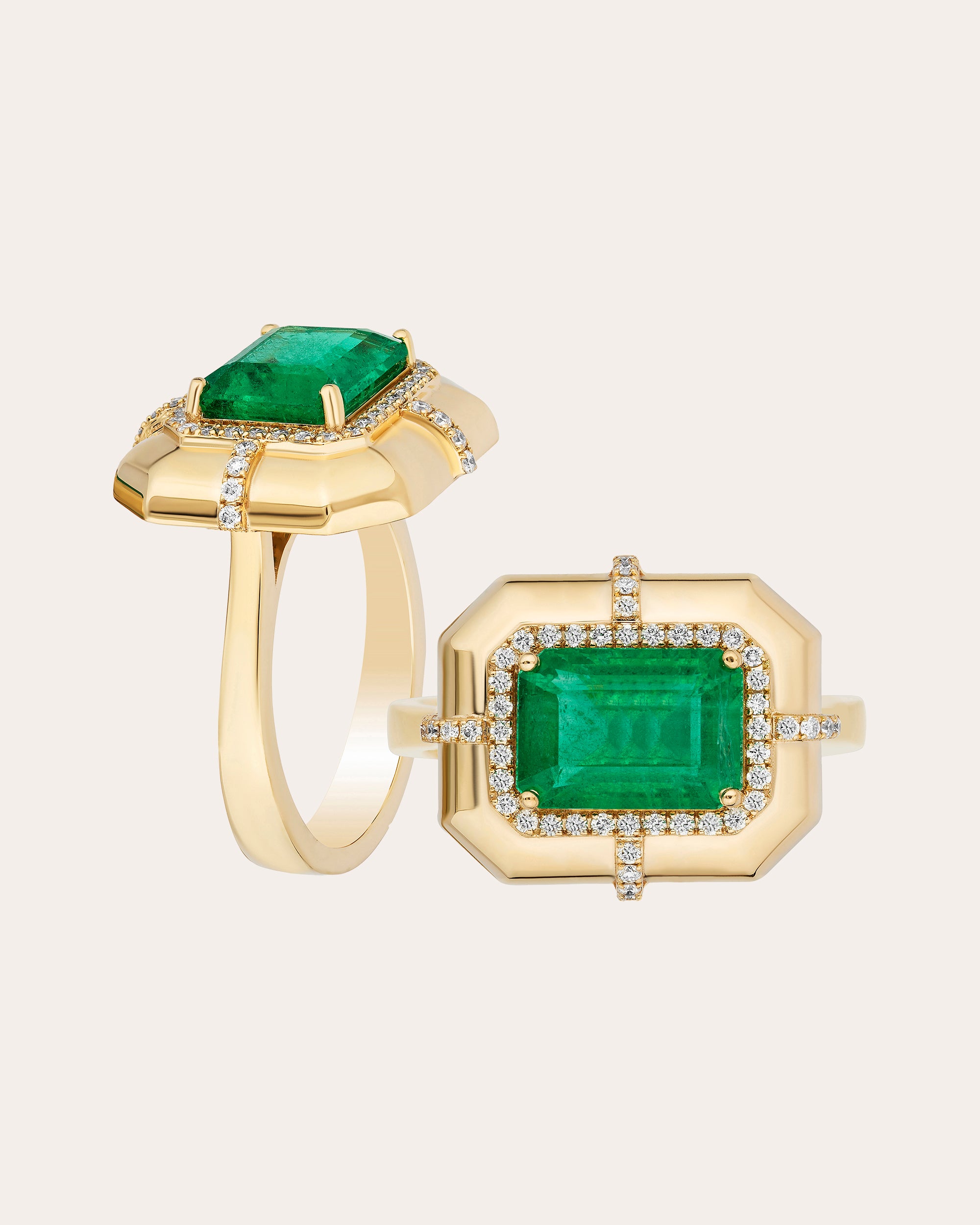 Emerald & Diamond G-One Rectangle Medallion Ring