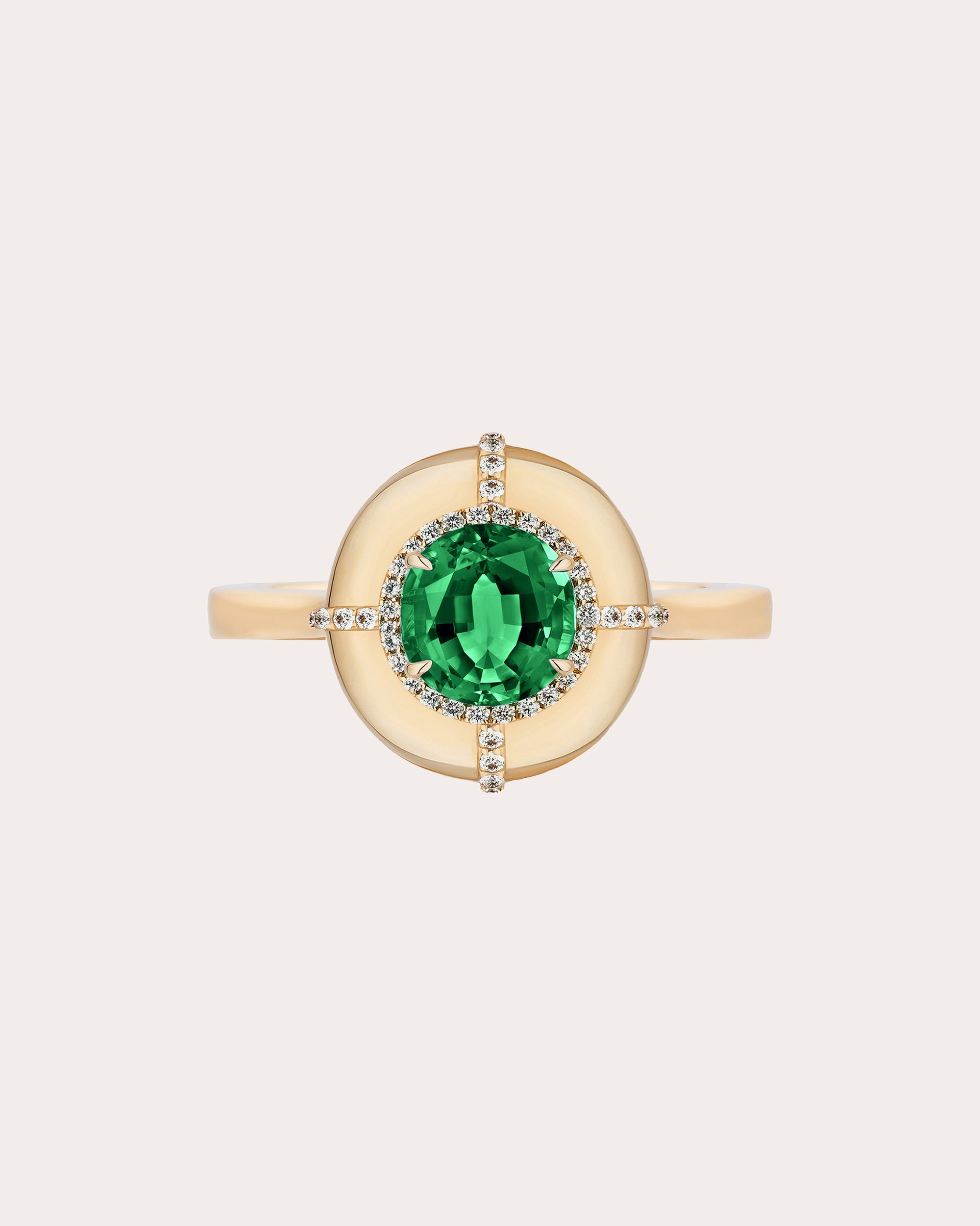 Emerald & Diamond G-Classics Round Medallion Ring