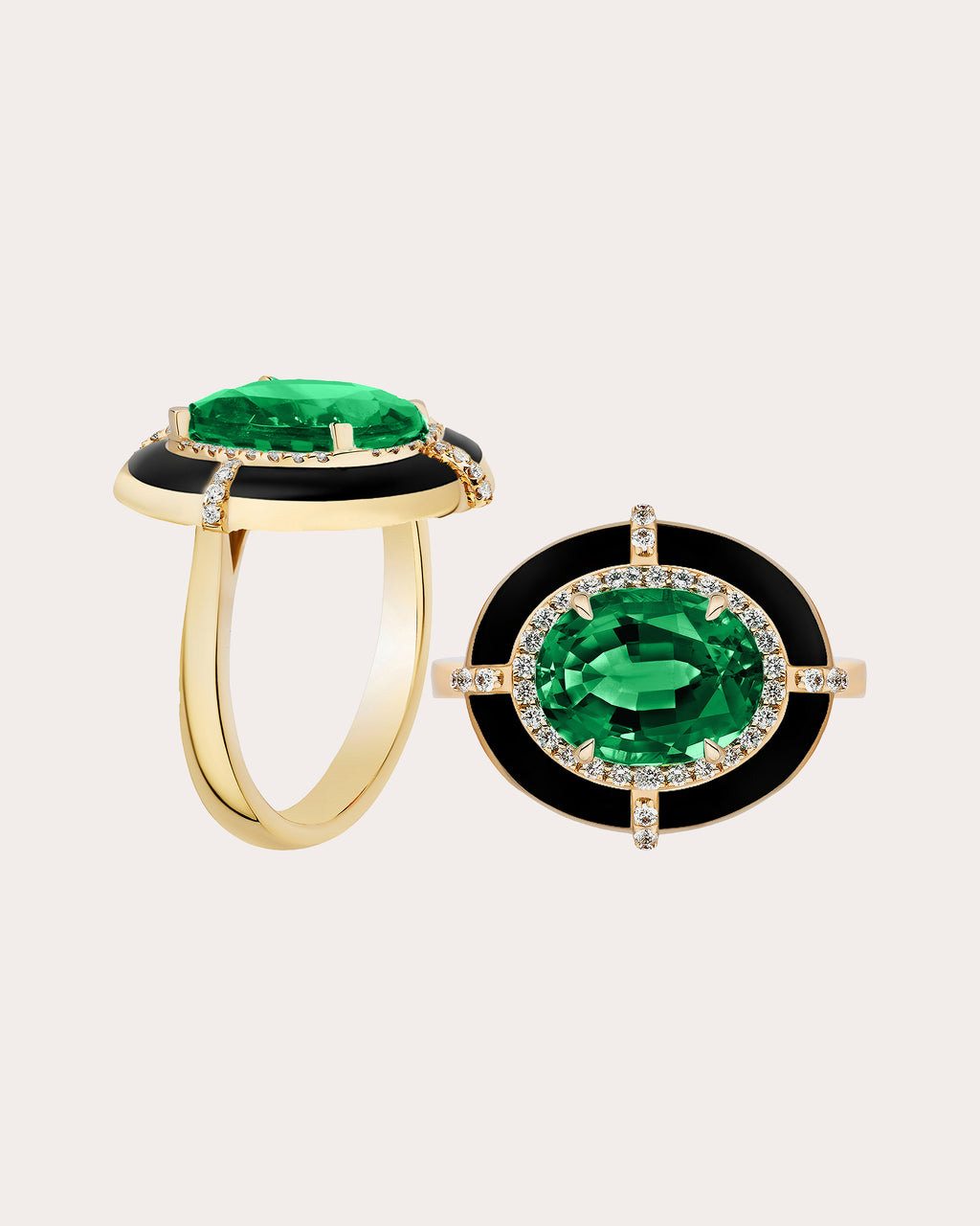 Emerald & Diamond G-One Oval Medallion Ring