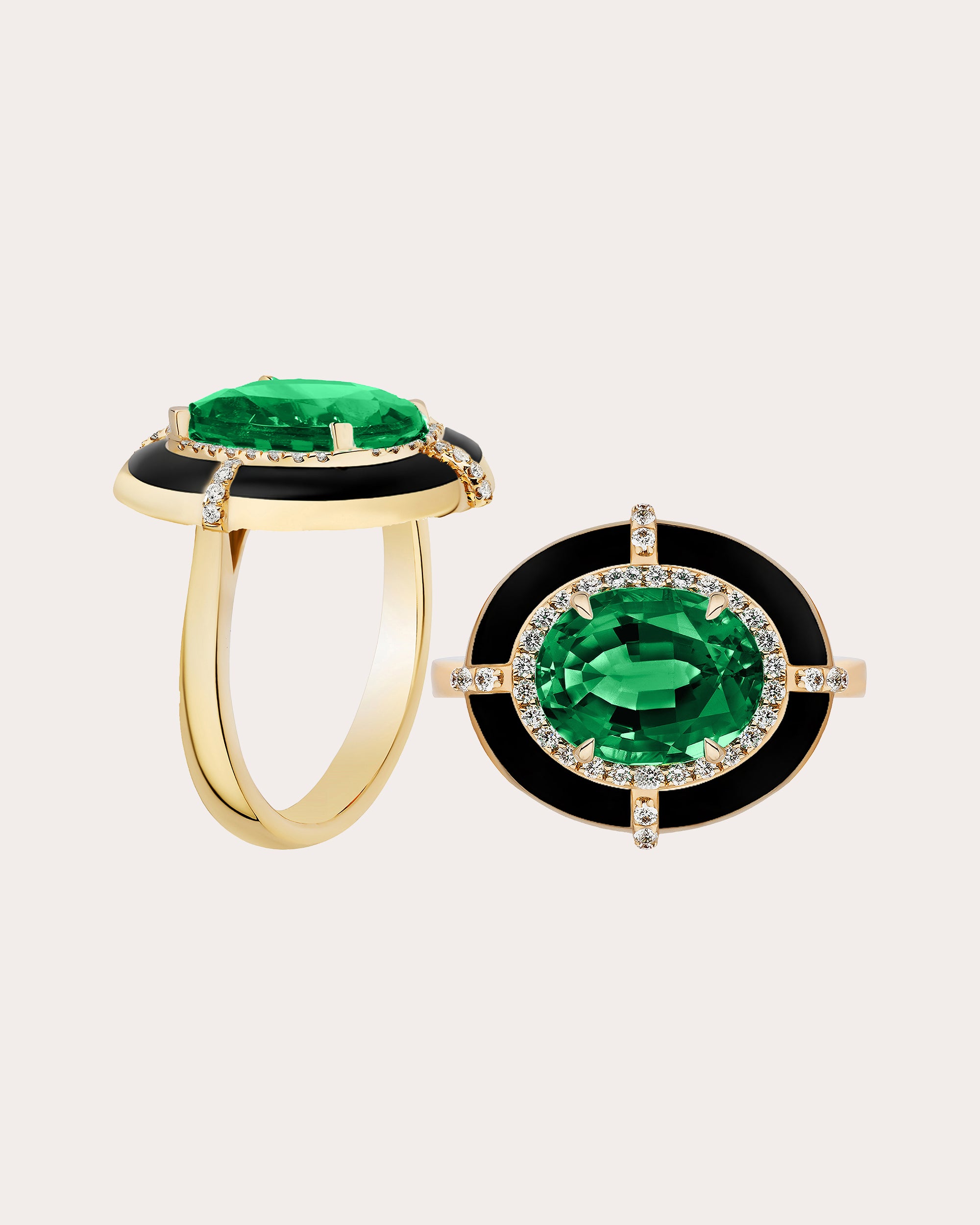 Emerald & Diamond G-One Oval Medallion Ring