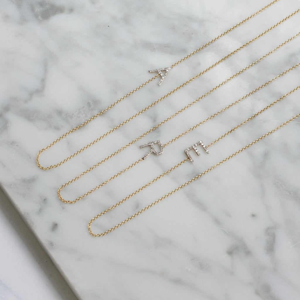Diamond & 14k Gold Asymmetric Initial Necklace